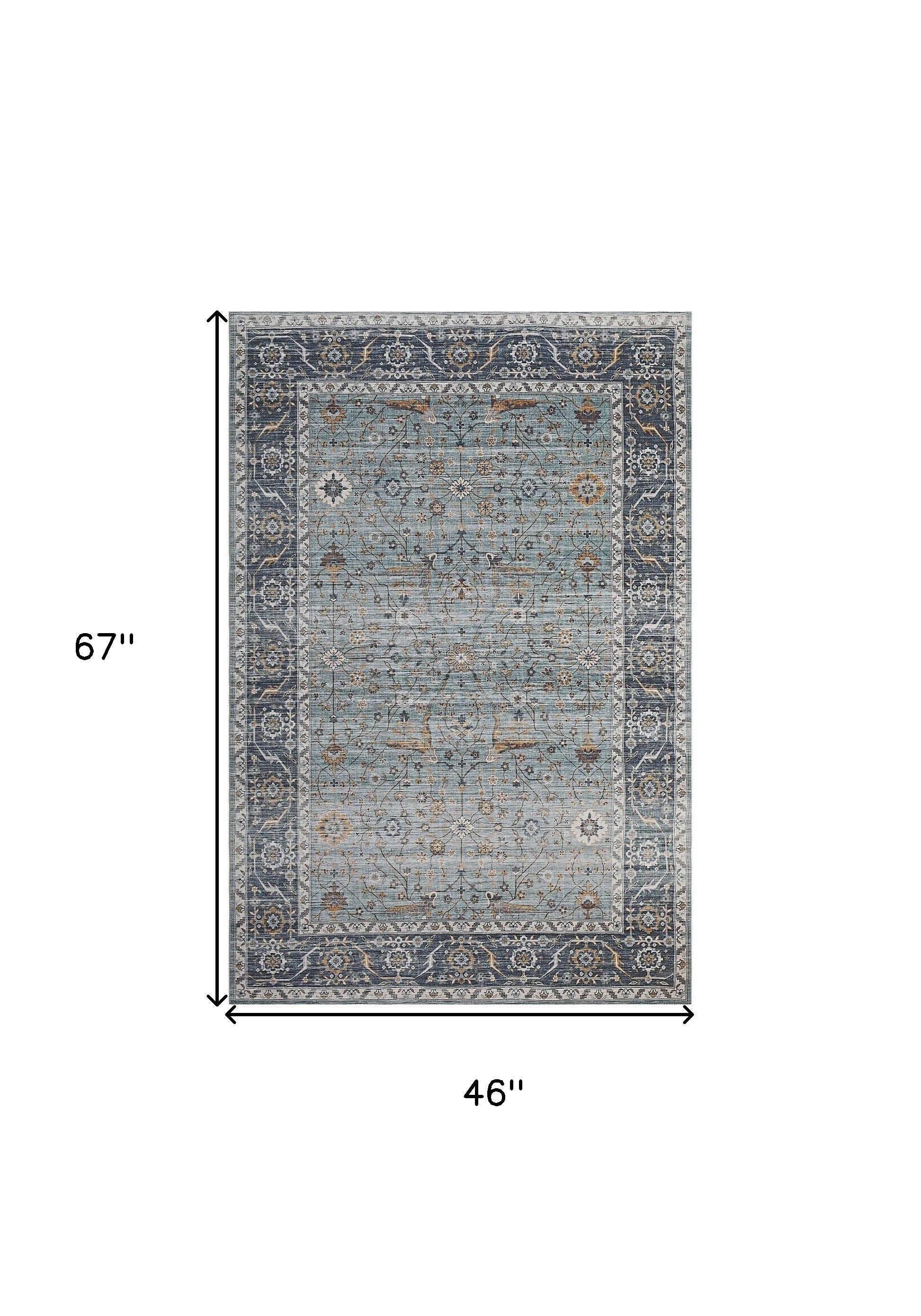 4' X 6' Sage Oriental Power Loom Stain Resistant Area Rug