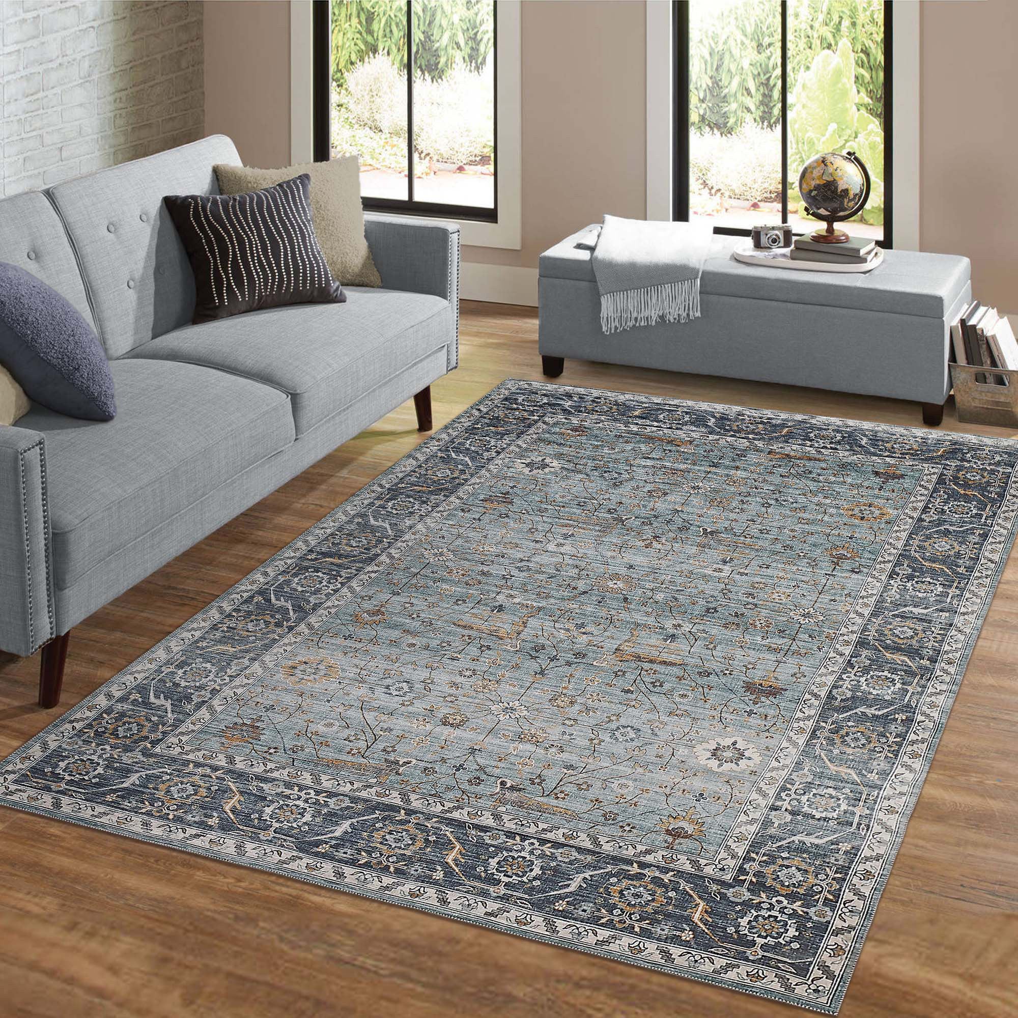 8' X 10' Sage Oriental Stain Resistant Area Rug