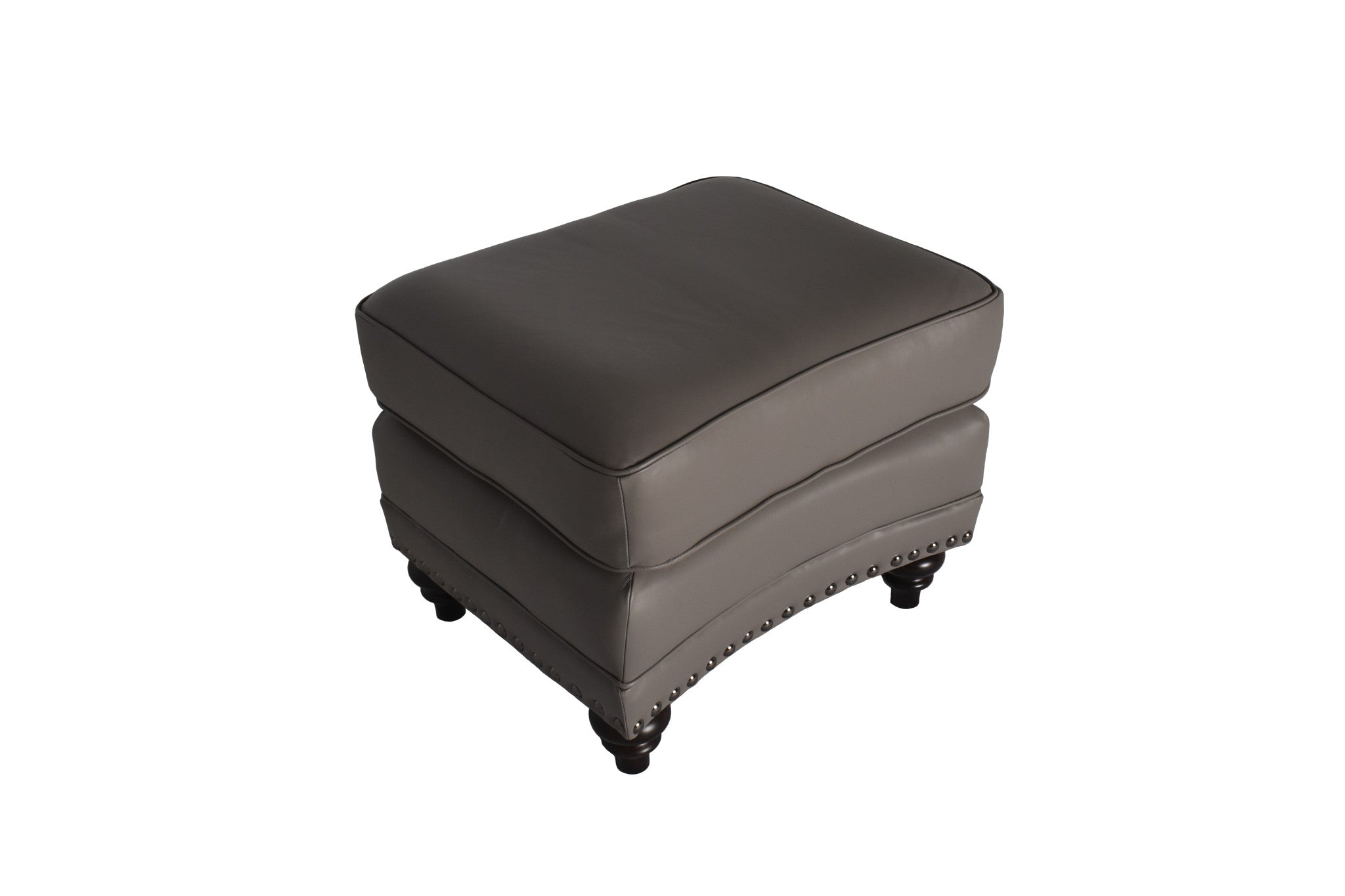 22" Gray Genuine Leather And Brown Ottoman