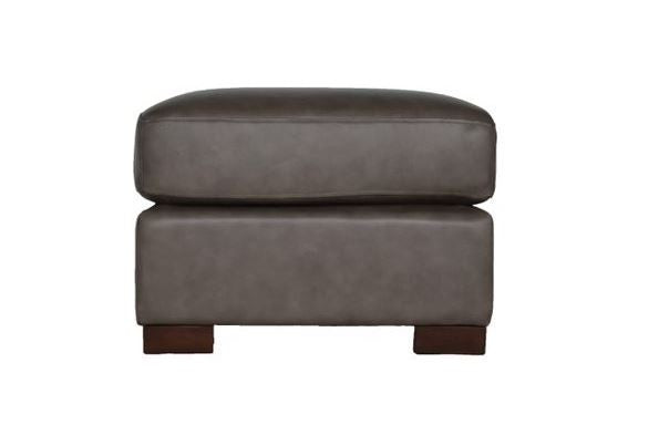 22" Gray Genuine Leather And Brown Ottoman