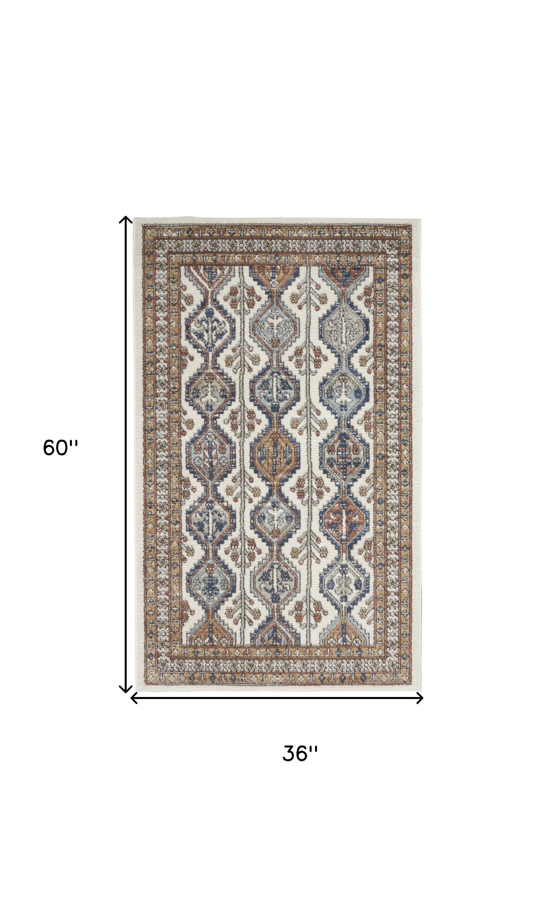 3' X 5' Ivory Southwestern Power Loom Non Skid Area Rug