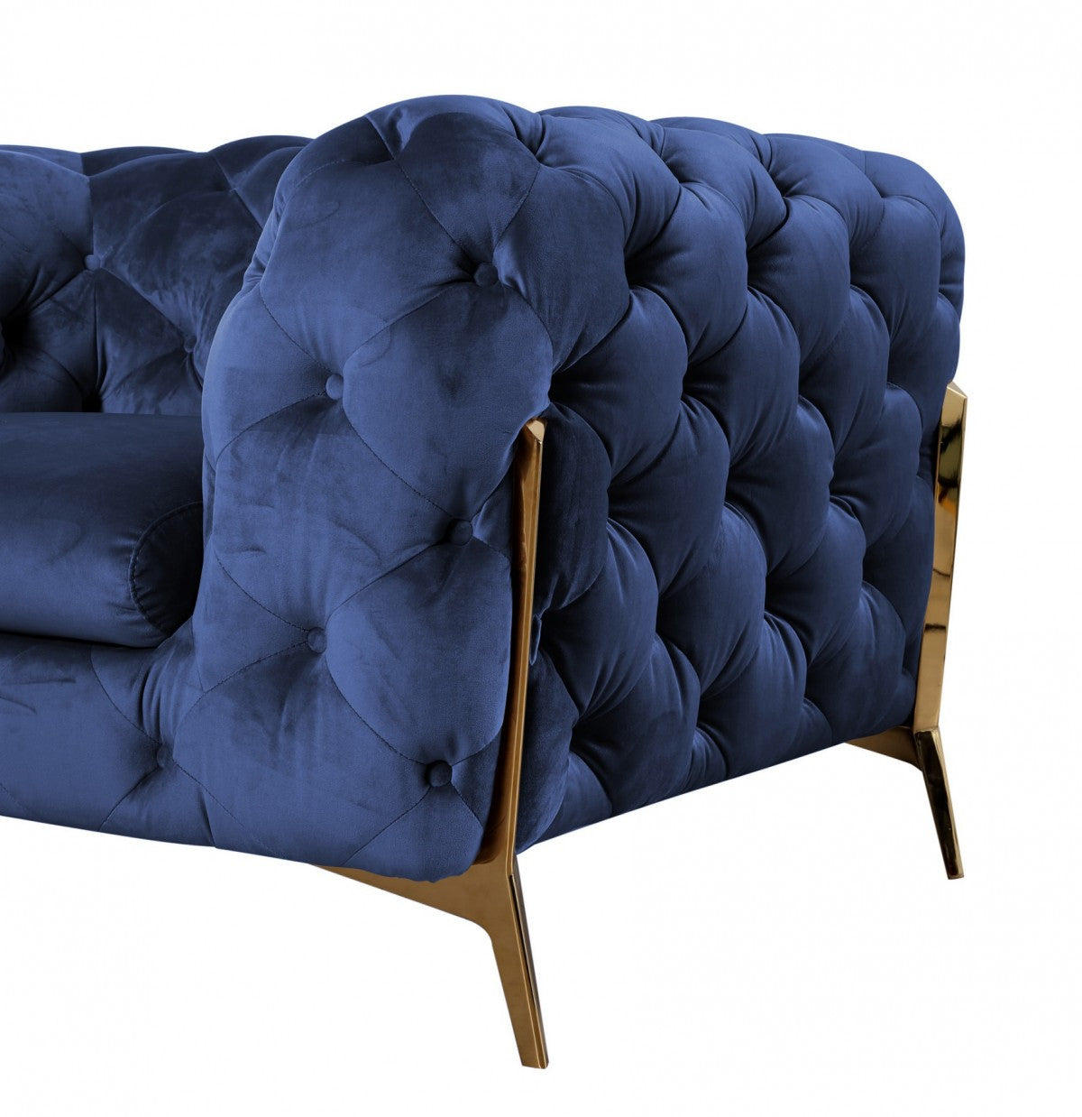 Glam  74" Blue Velvet And Gold Loveseat