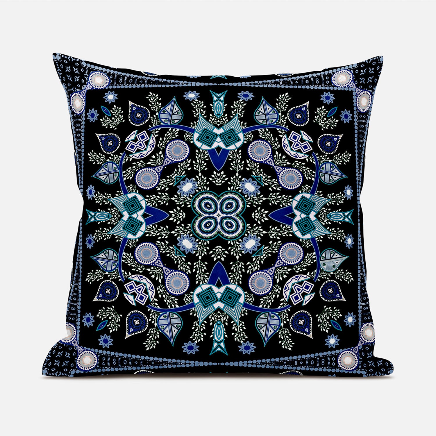 16" X 16" Black and Blue Broadcloth Paisley Zippered Pillow