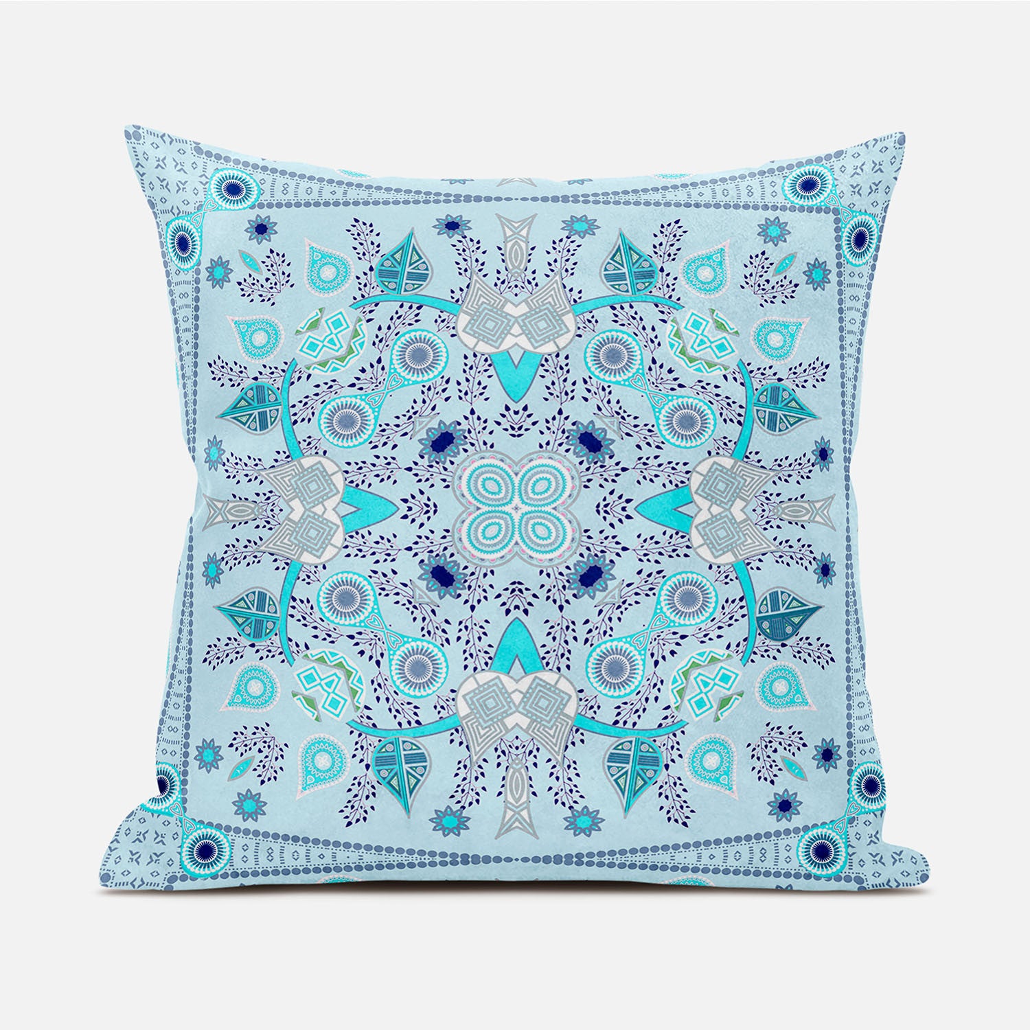 16" X 16" Blue and Gray Broadcloth Paisley Zippered Pillow