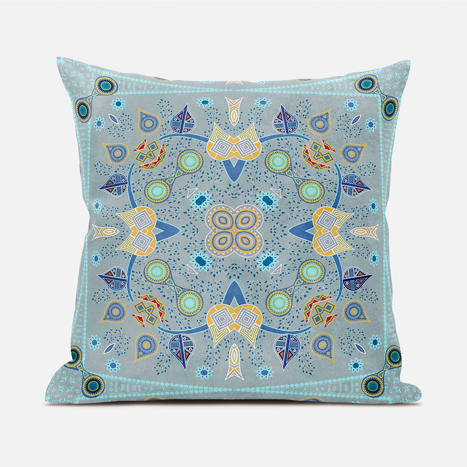 16" X 16" Blue and Gray Broadcloth Paisley Zippered Pillow