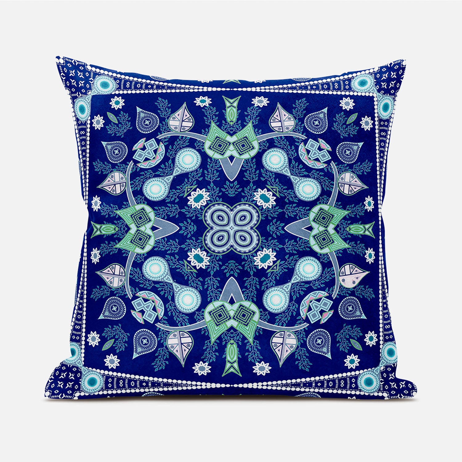 16" X 16" Blue and Green Broadcloth Paisley Zippered Pillow