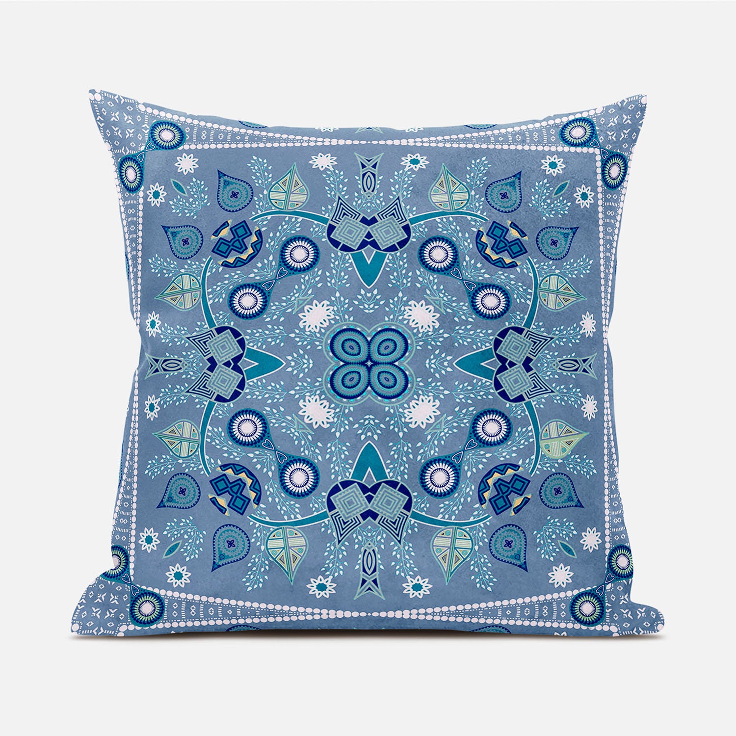 16" X 16" Blue and White Broadcloth Paisley Zippered Pillow