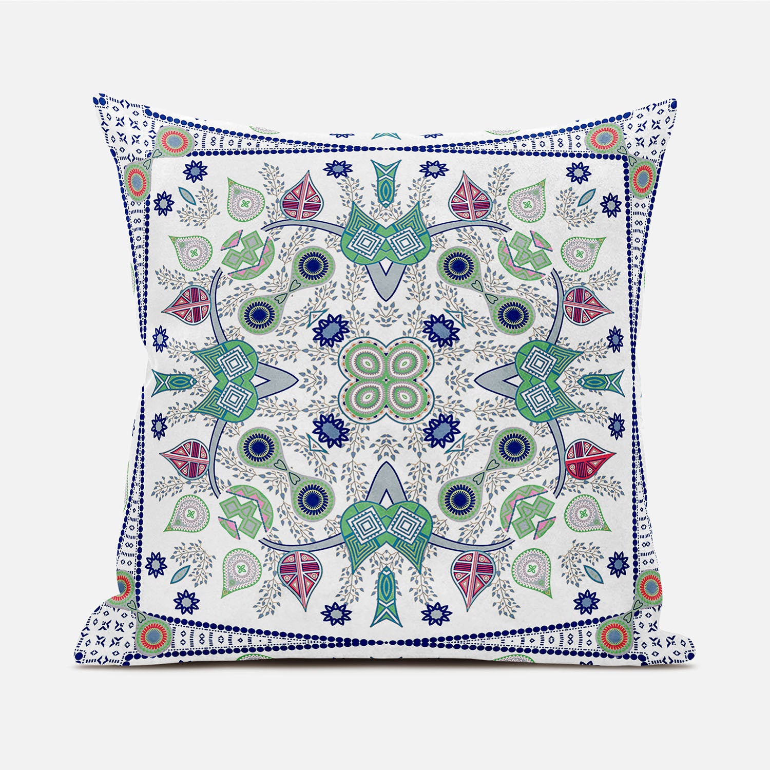 16" X 16" Blue and White Broadcloth Paisley Zippered Pillow