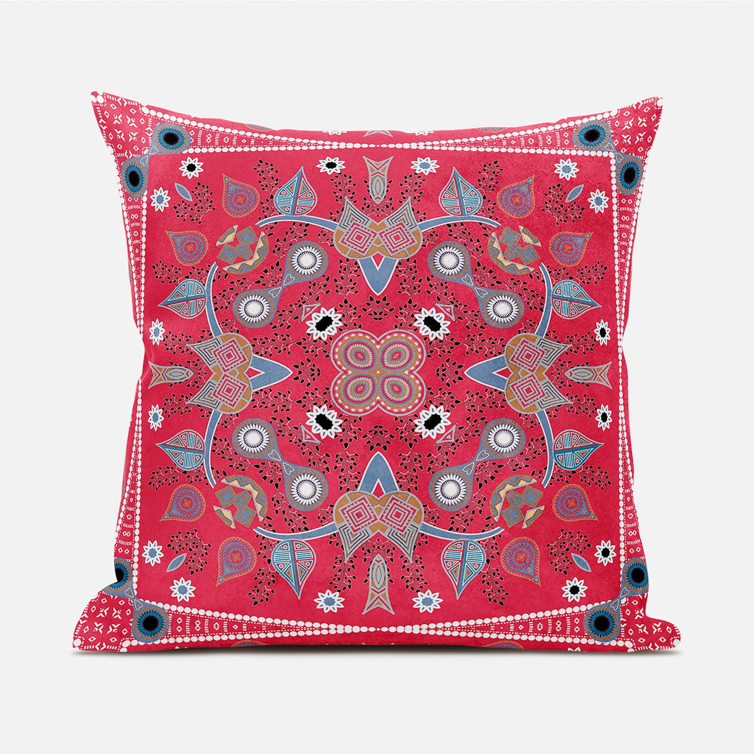 16" X 16" Red White and Blue Broadcloth Paisley Zippered Pillow