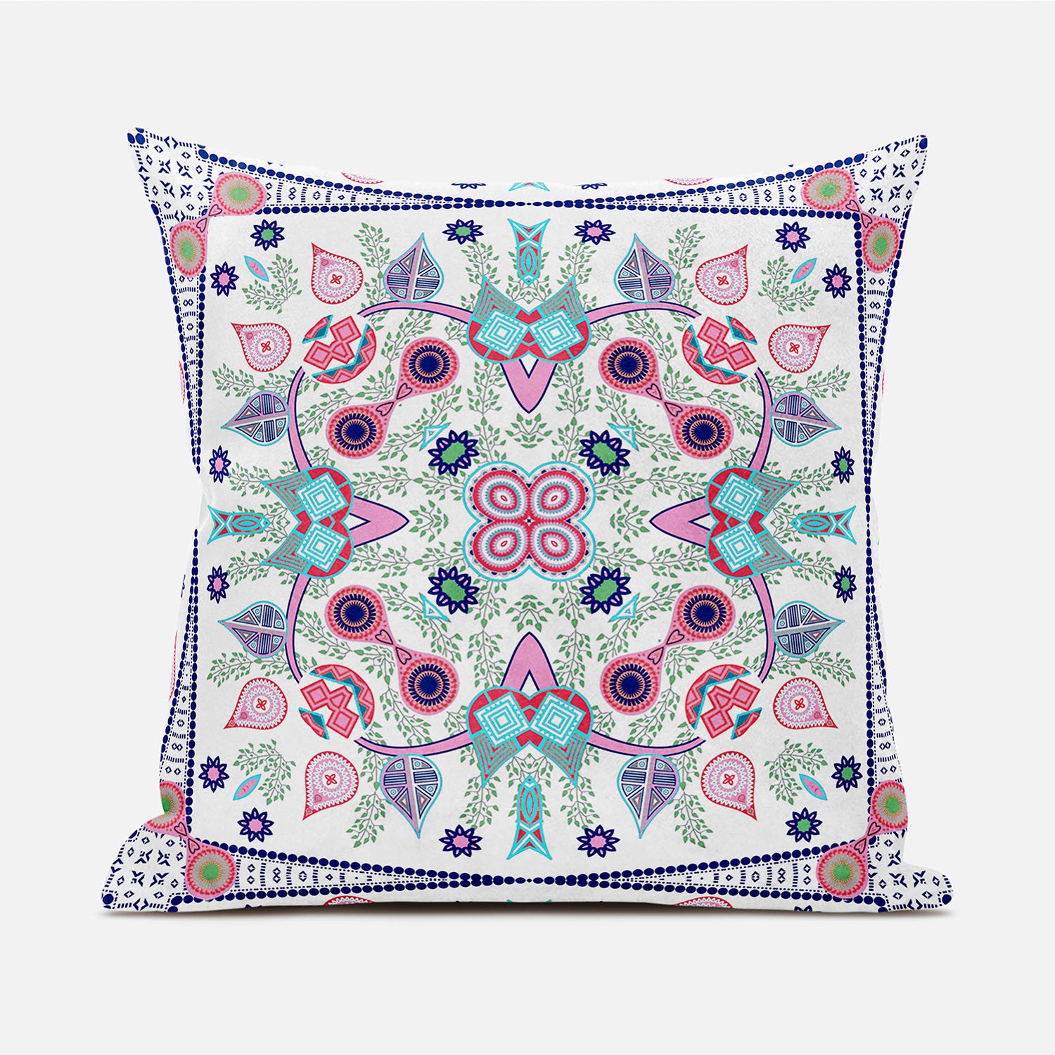 16" X 16" Pink and White Broadcloth Paisley Zippered Pillow