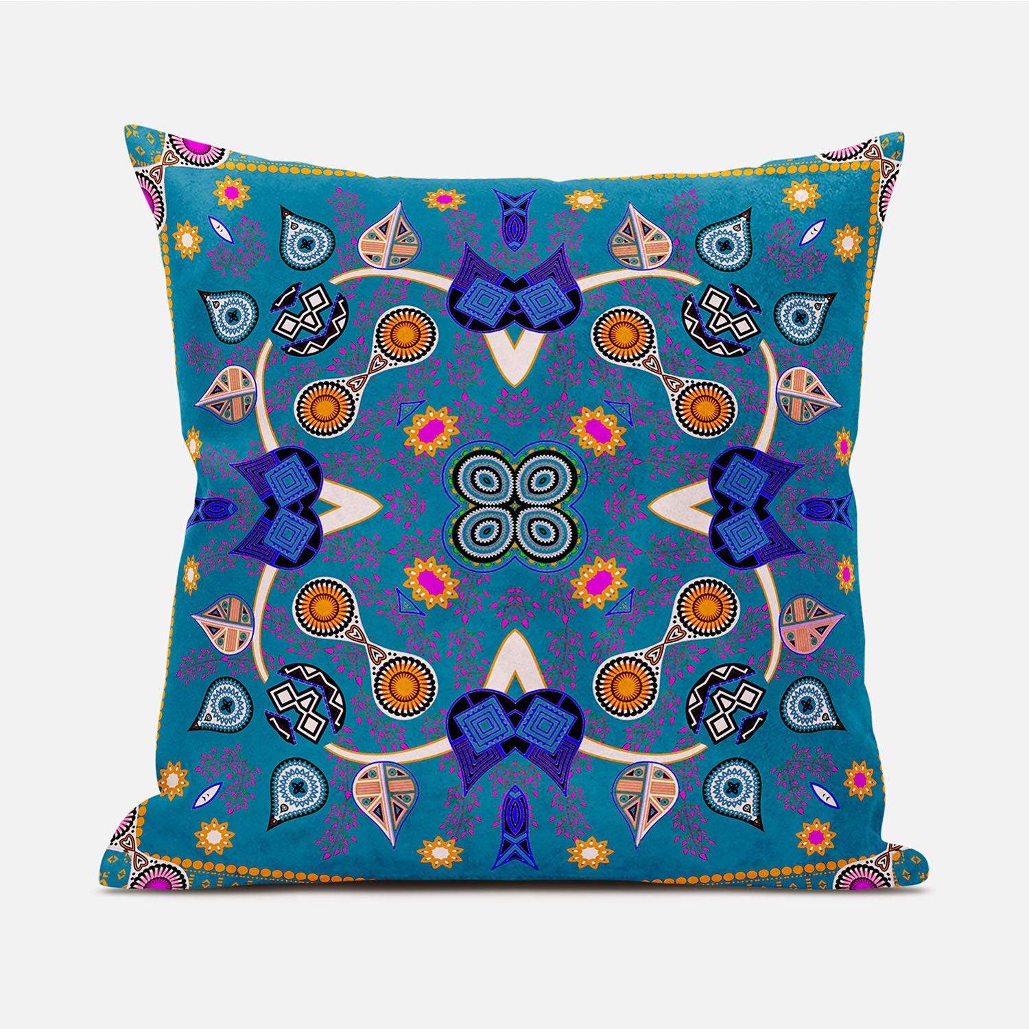 16" X 16" Blue and Gold Broadcloth Paisley Zippered Pillow