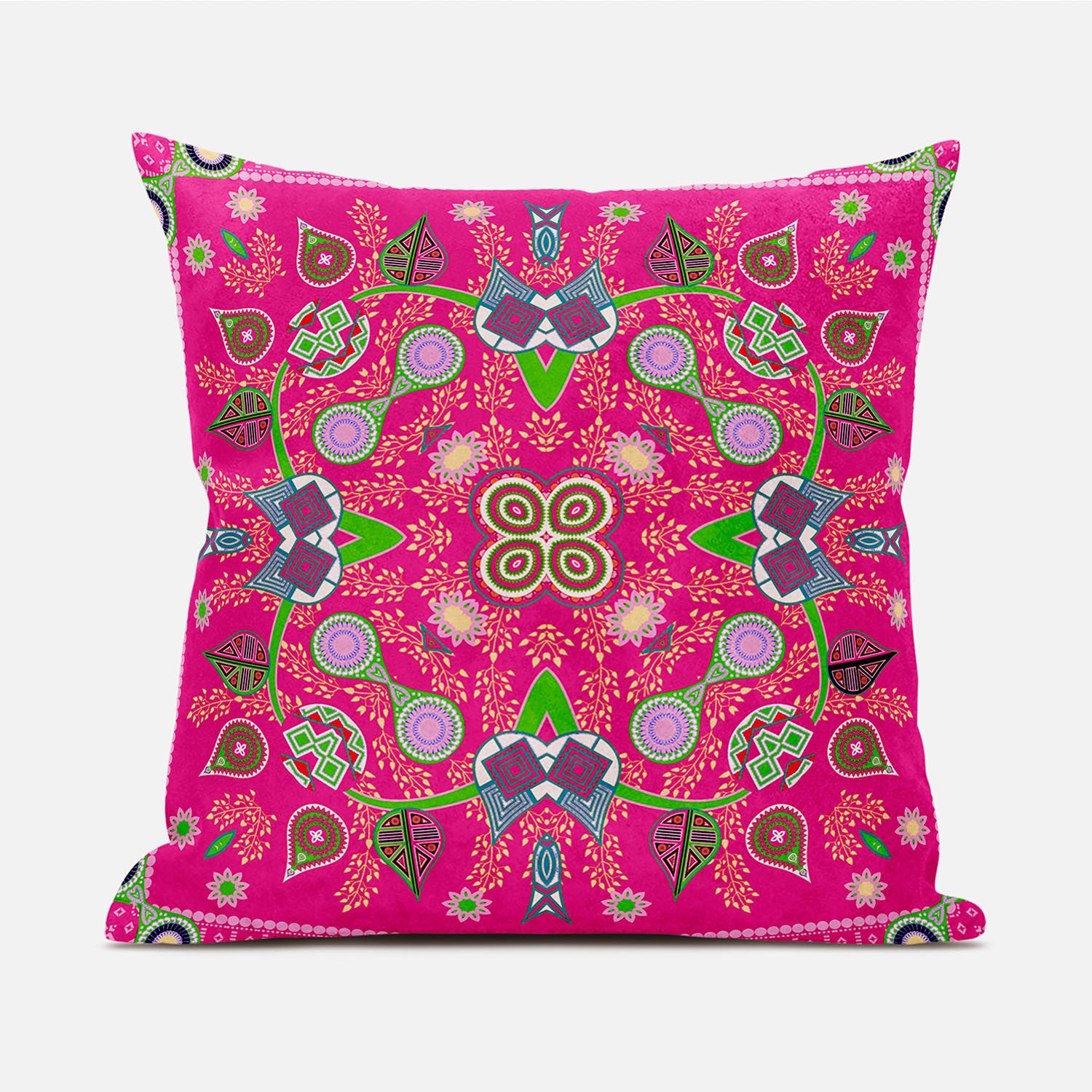 16" X 16" Pink and Green Broadcloth Paisley Zippered Pillow