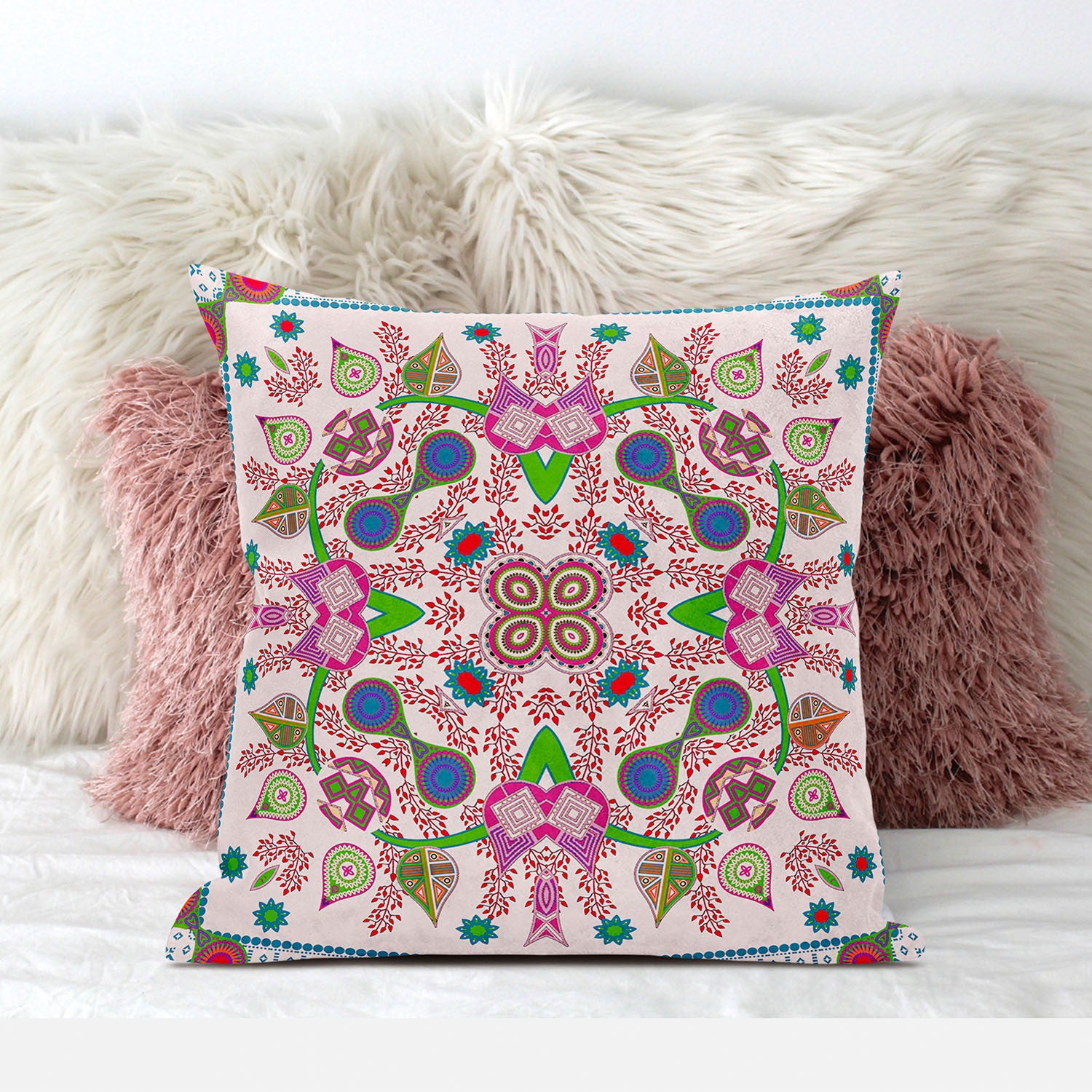 16" X 16" Pink and Purple Broadcloth Paisley Zippered Pillow