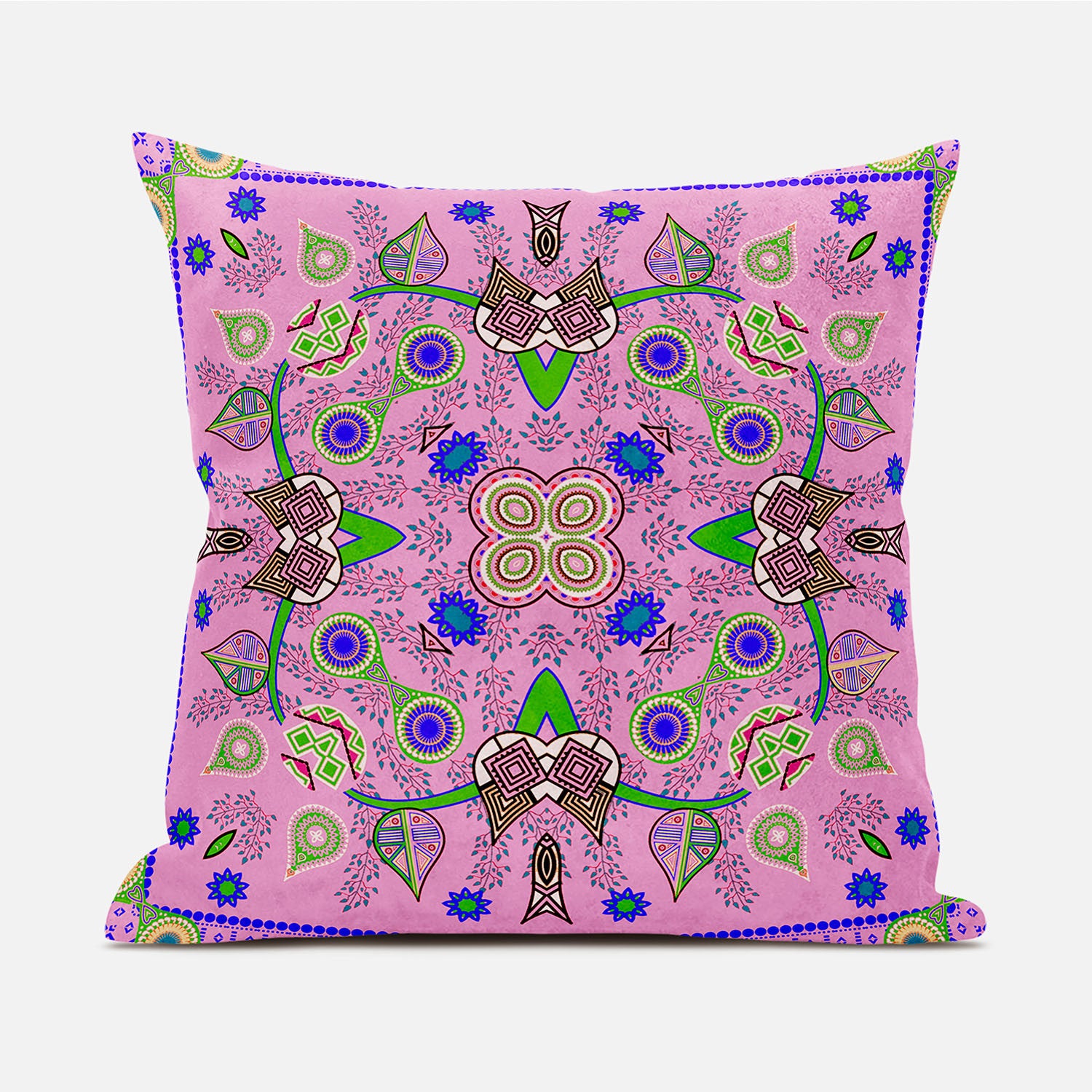 18" X 18" Blue and Pink Broadcloth Paisley Zippered Pillow