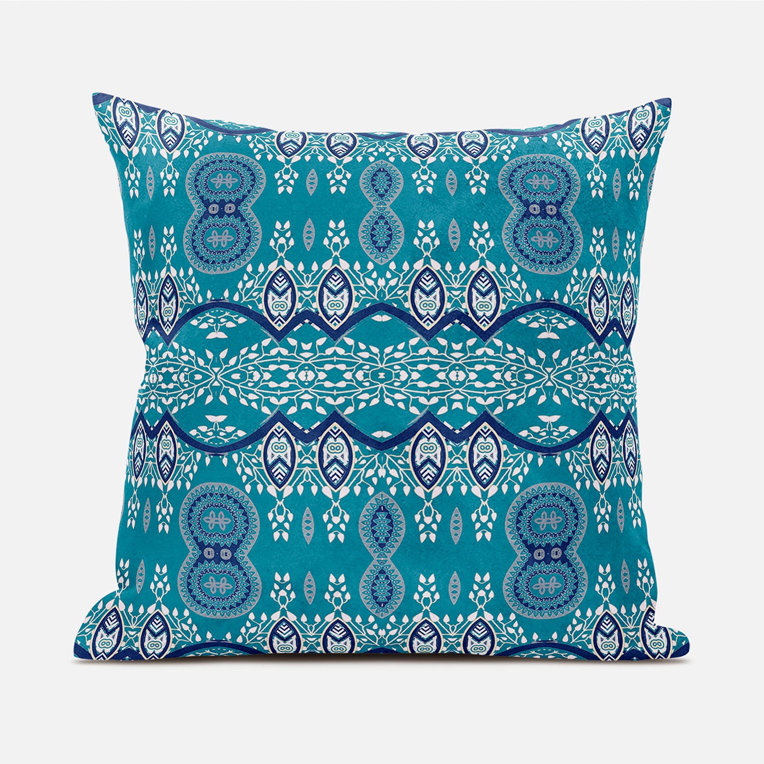 16" X 16" Aqua Broadcloth Paisley Zippered Pillow