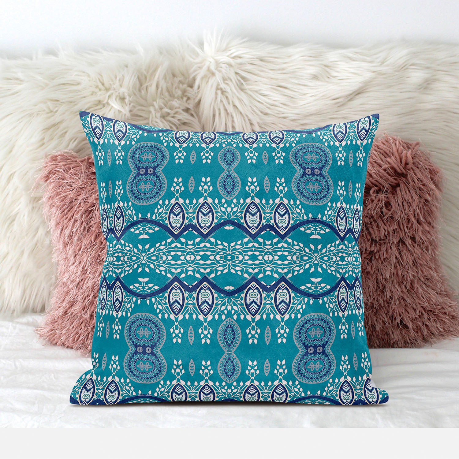 20" X 20" Aqua Broadcloth Paisley Zippered Pillow