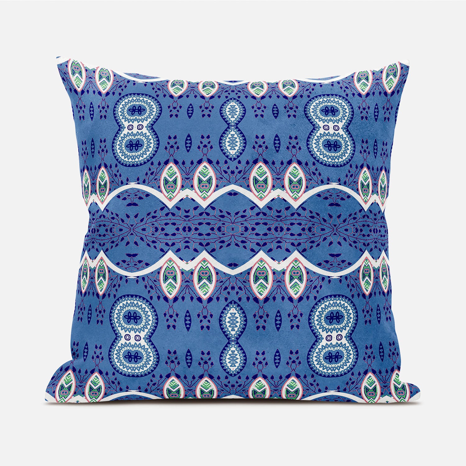 16" X 16" Blue and White Broadcloth Paisley Zippered Pillow