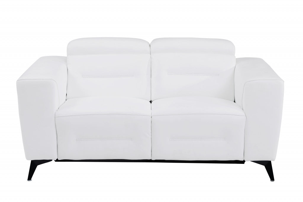 65" White And Black Italian Leather Power Reclining Loveseat