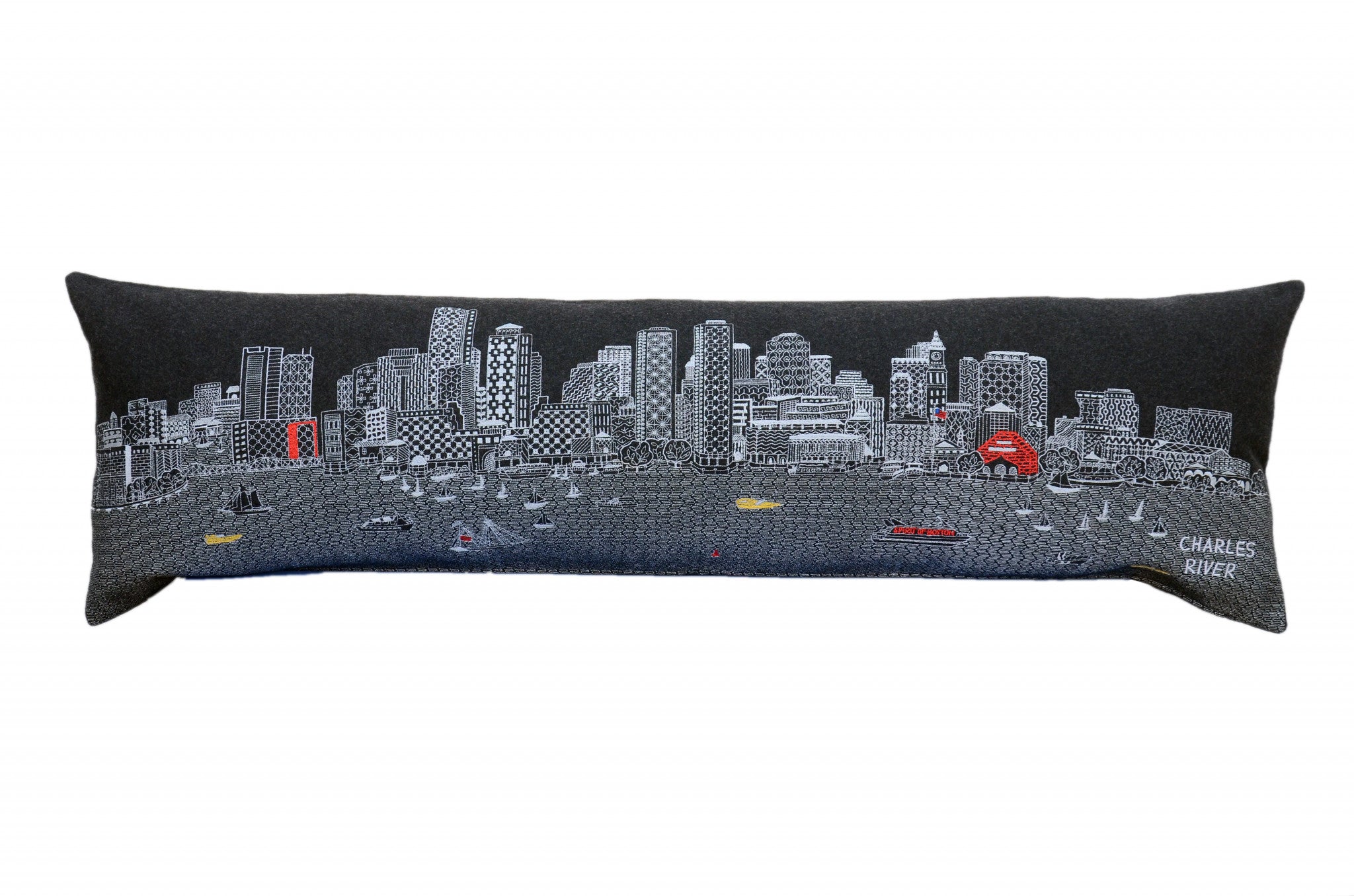 45" Black Boston Nighttime Skyline Lumbar Decorative Pillow