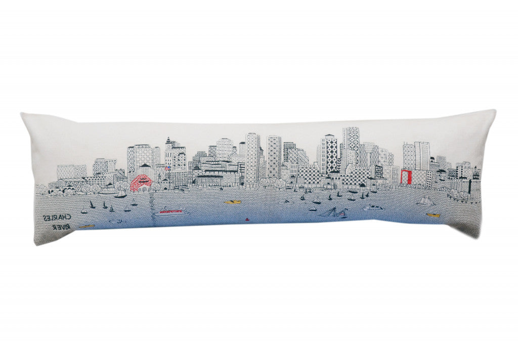 45" White Boston Daylight Skyline Lumbar Decorative Pillow