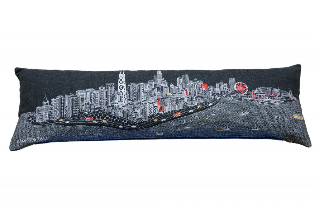 45" Black Chicago Nighttime Skyline Lumbar Decorative Pillow