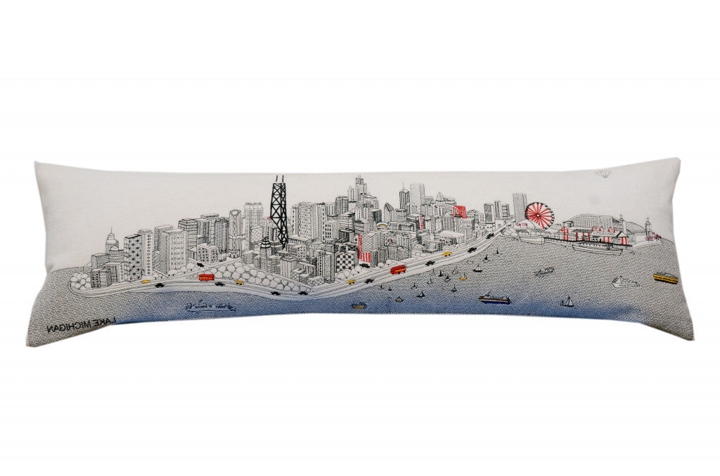 45" White Chicago Daylight Skyline Lumbar Decorative Pillow