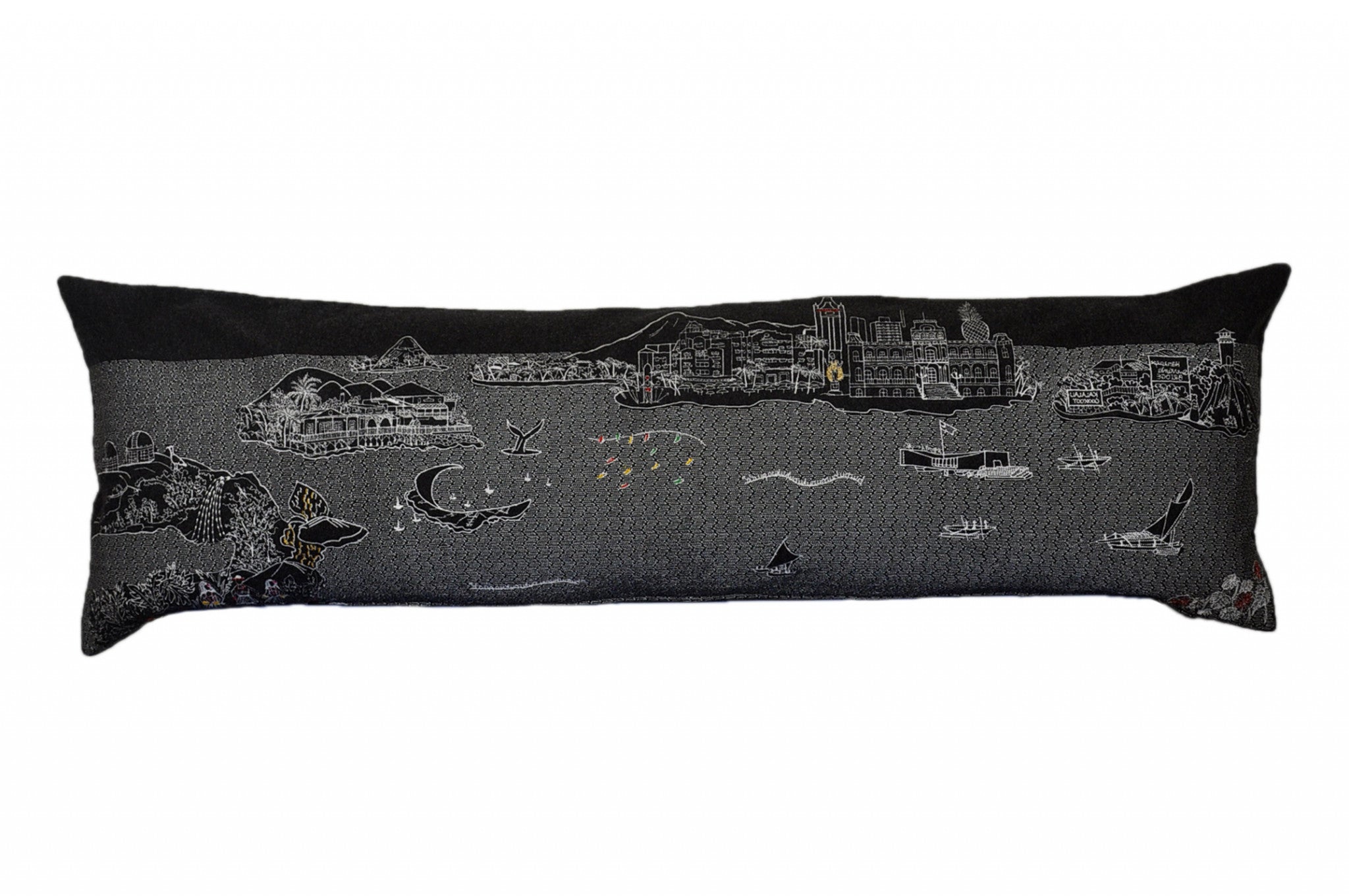 45" Black Hawaii Nighttime Skyline Lumbar Decorative Pillow