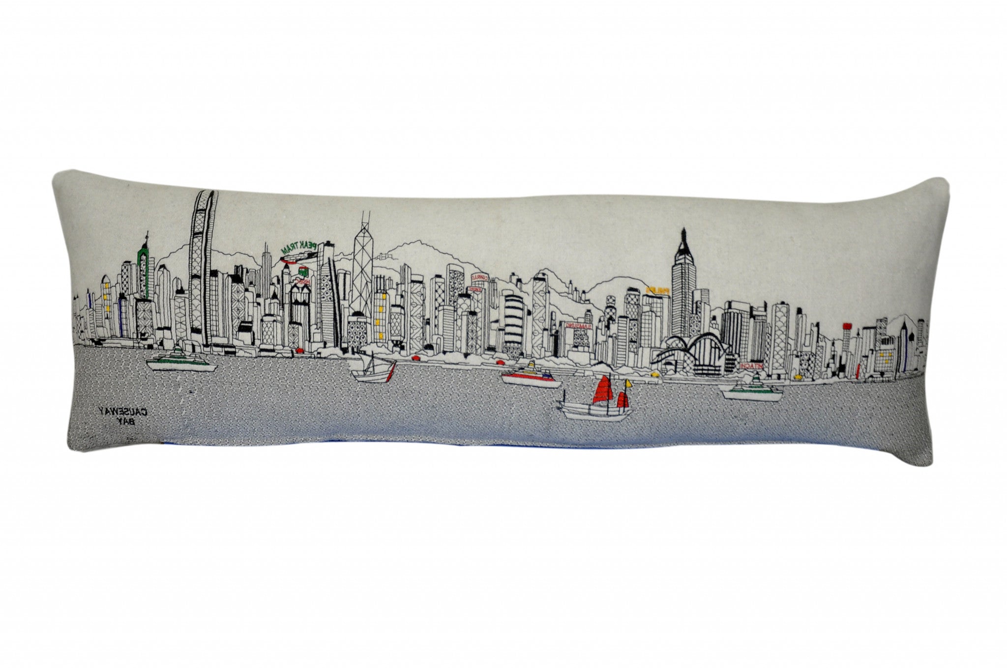 45" White Hong Kong Daylight Skyline Lumbar Decorative Pillow