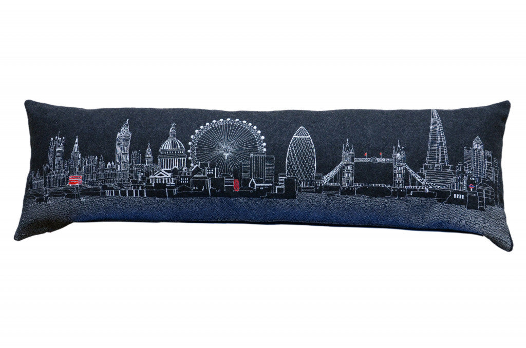 45" Black and White London Nighttime Skyline Lumbar Decorative Pillow