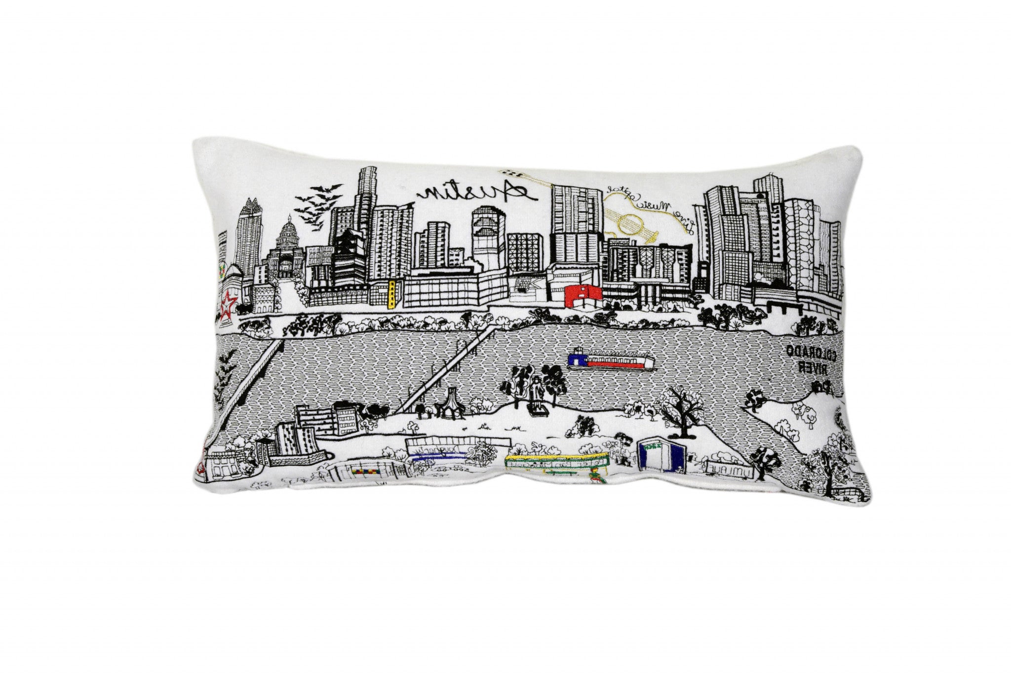 24" White Atlanta Daylight Skyline Lumbar Decorative Pillow