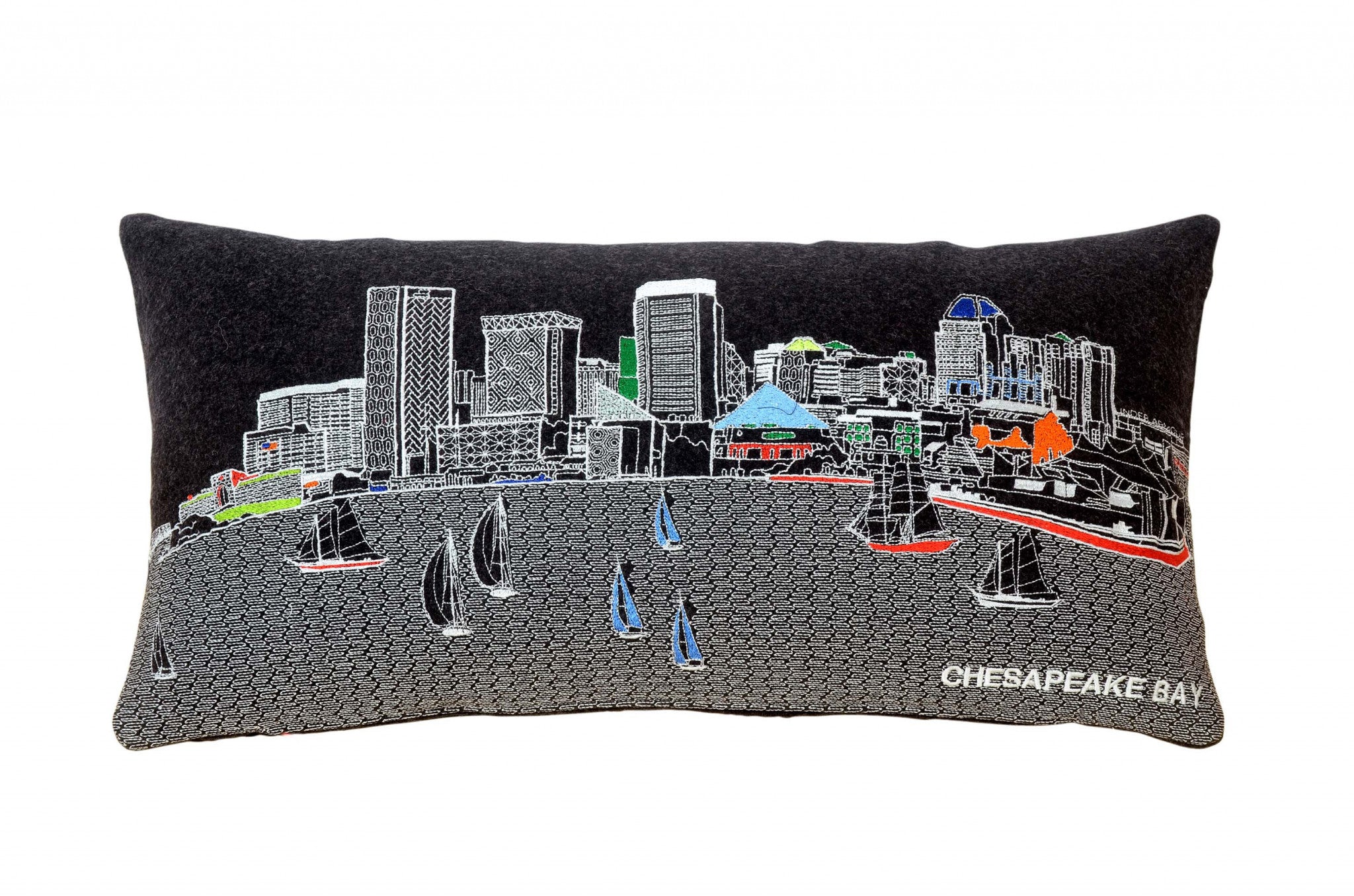 24" Black Austin Nighttime Skyline Lumbar Decorative Pillow