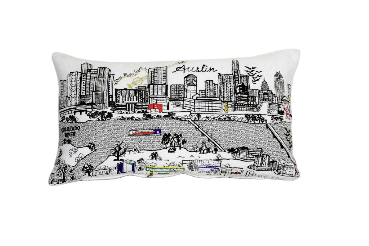 24" White Austin Daylight Skyline Lumbar Decorative Pillow