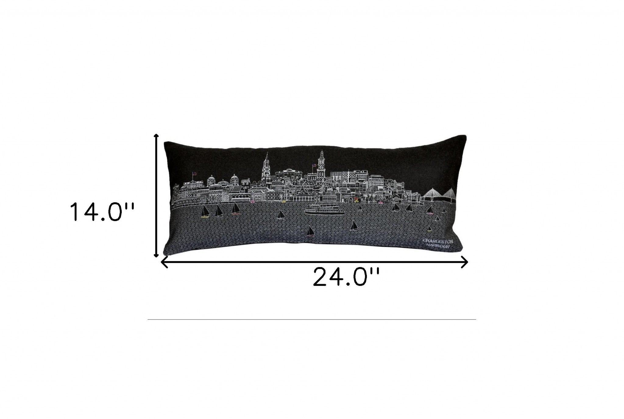 24" Black Charleston Nighttime Skyline Lumbar Decorative Pillow