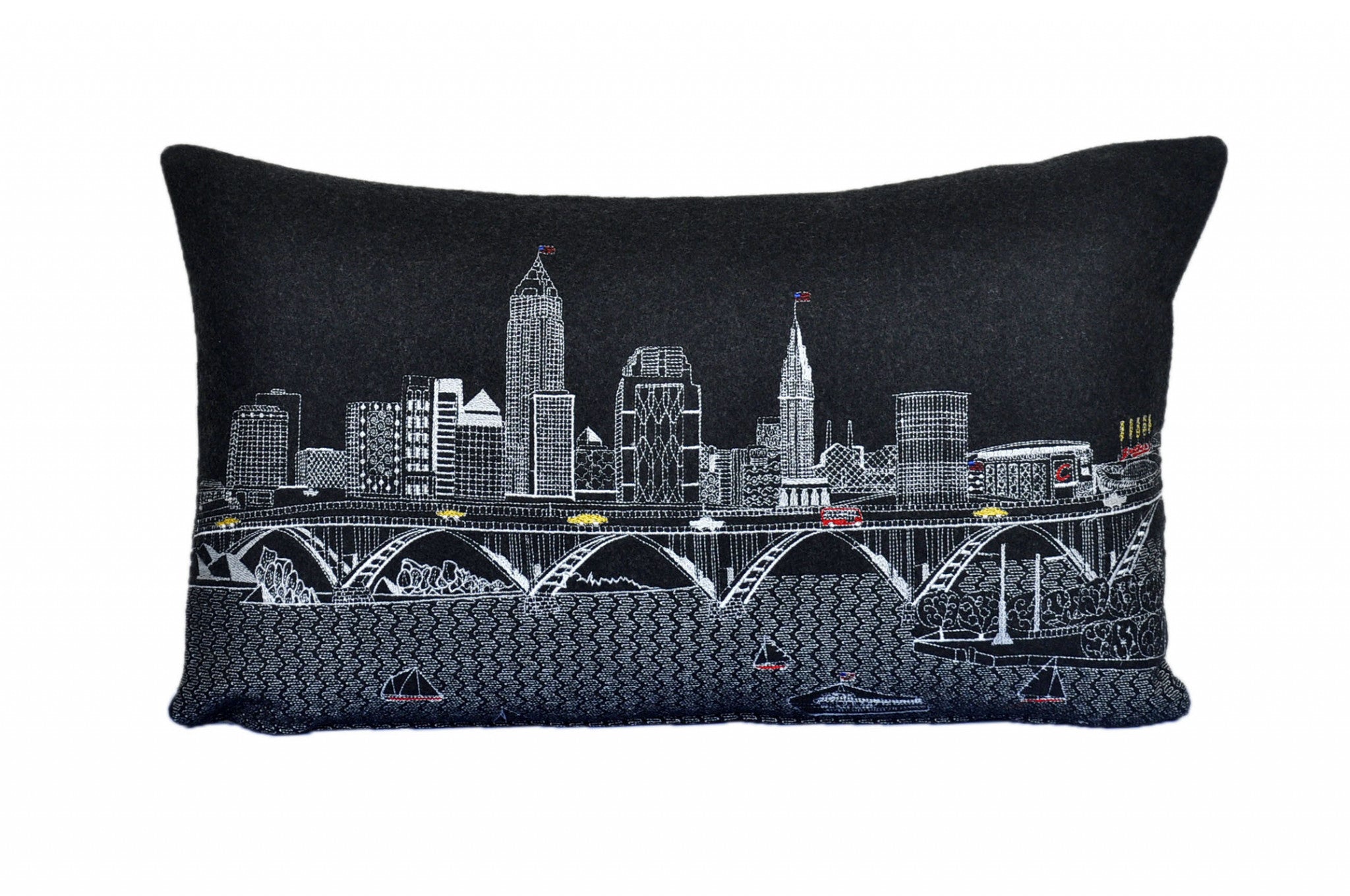 24" Black Cleveland Nighttime Skyline Lumbar Decorative Pillow