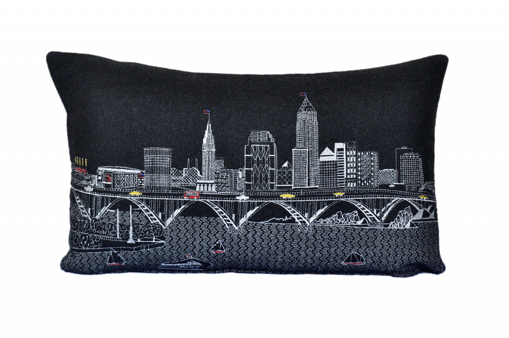 24" Black Cleveland Nighttime Skyline Lumbar Decorative Pillow