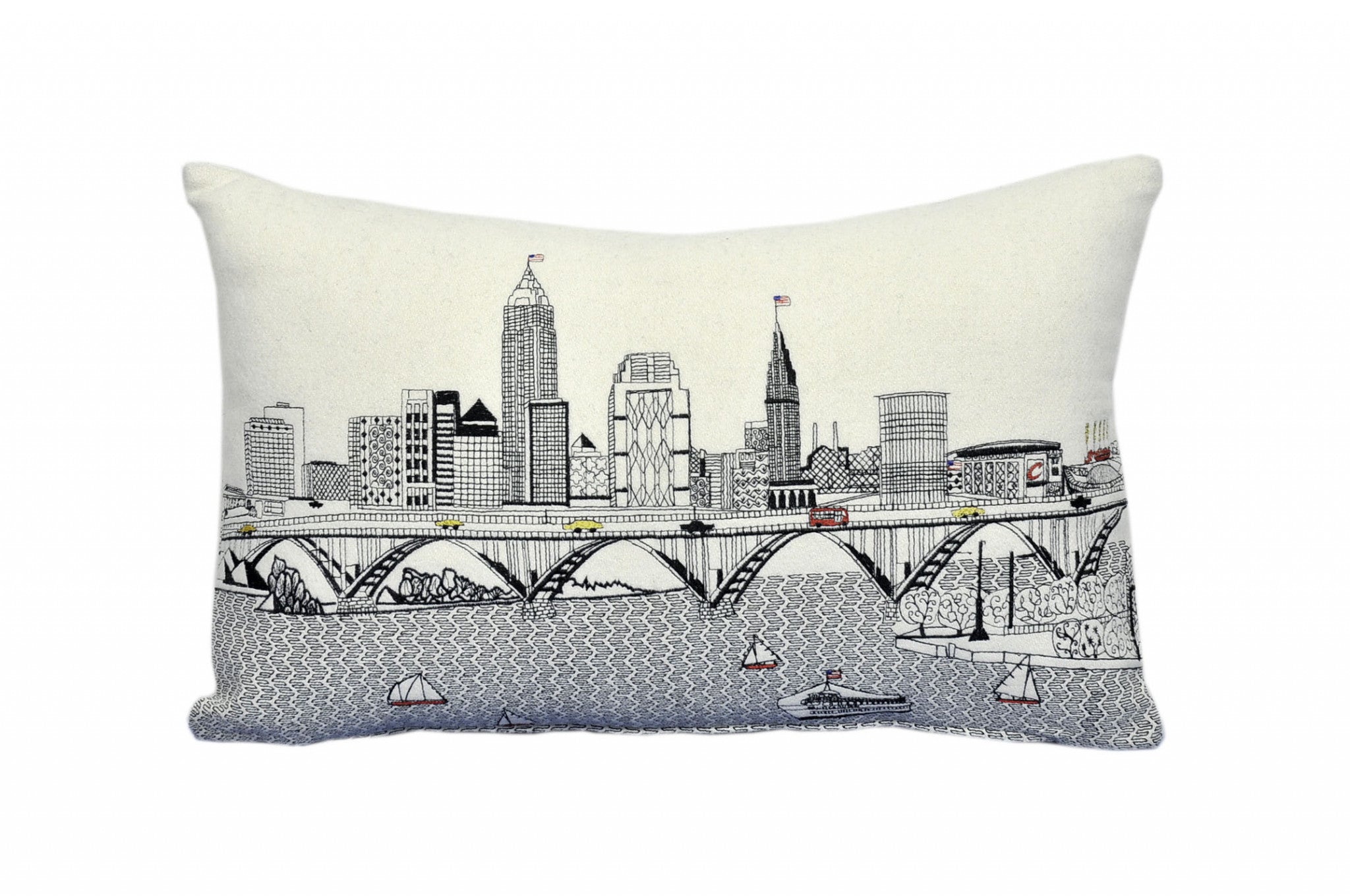 24" White Cleveland Daylight Skyline Lumbar Decorative Pillow