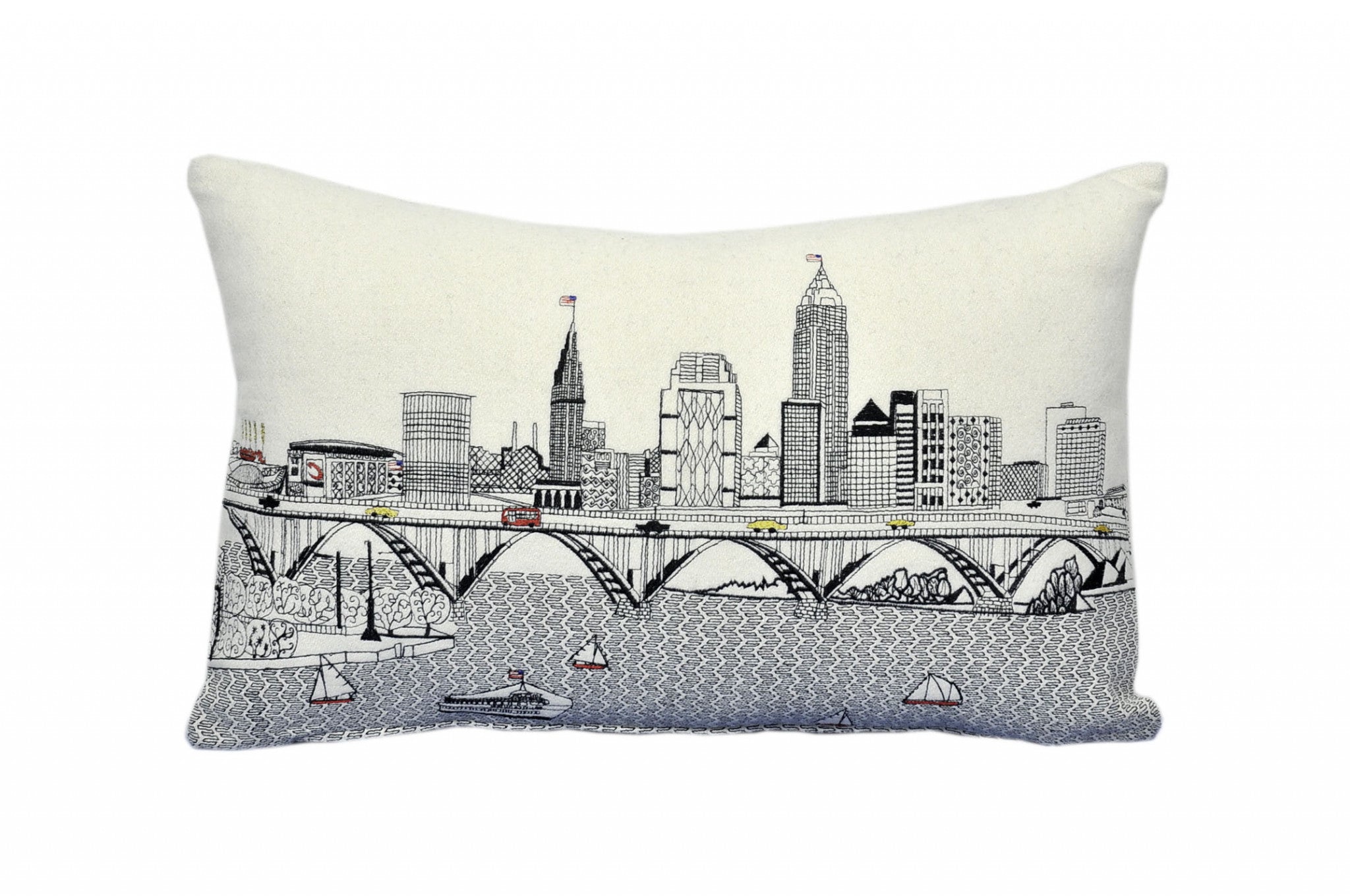 24" White Cleveland Daylight Skyline Lumbar Decorative Pillow