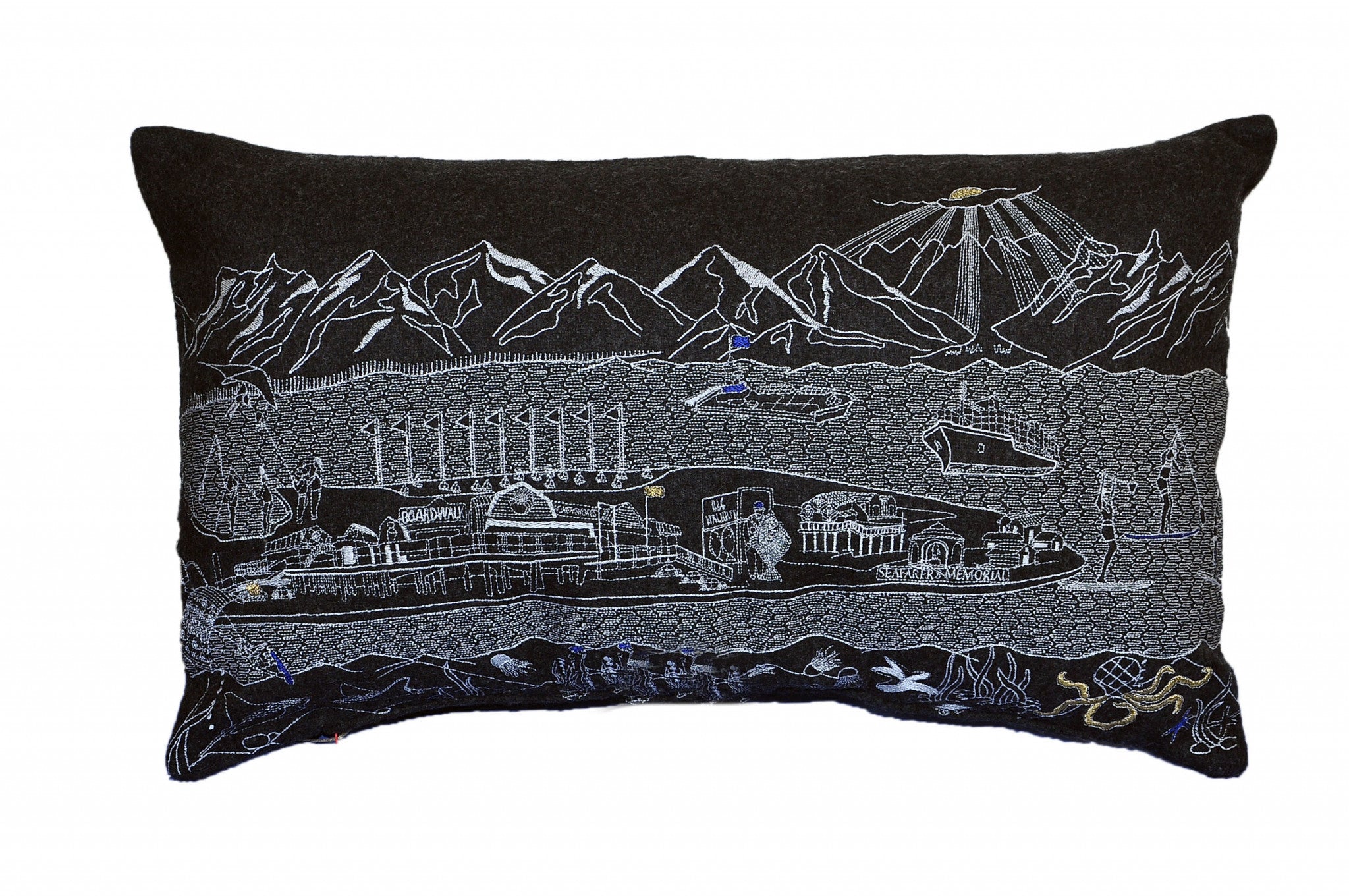 24" Black Homer Spit Nighttime Skyline Lumbar Decorative Pillow