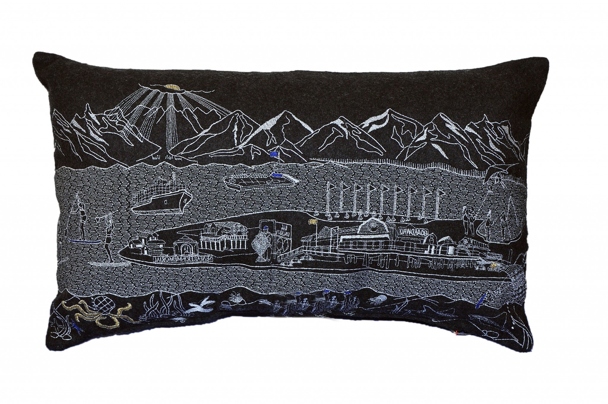 24" Black Homer Spit Nighttime Skyline Lumbar Decorative Pillow