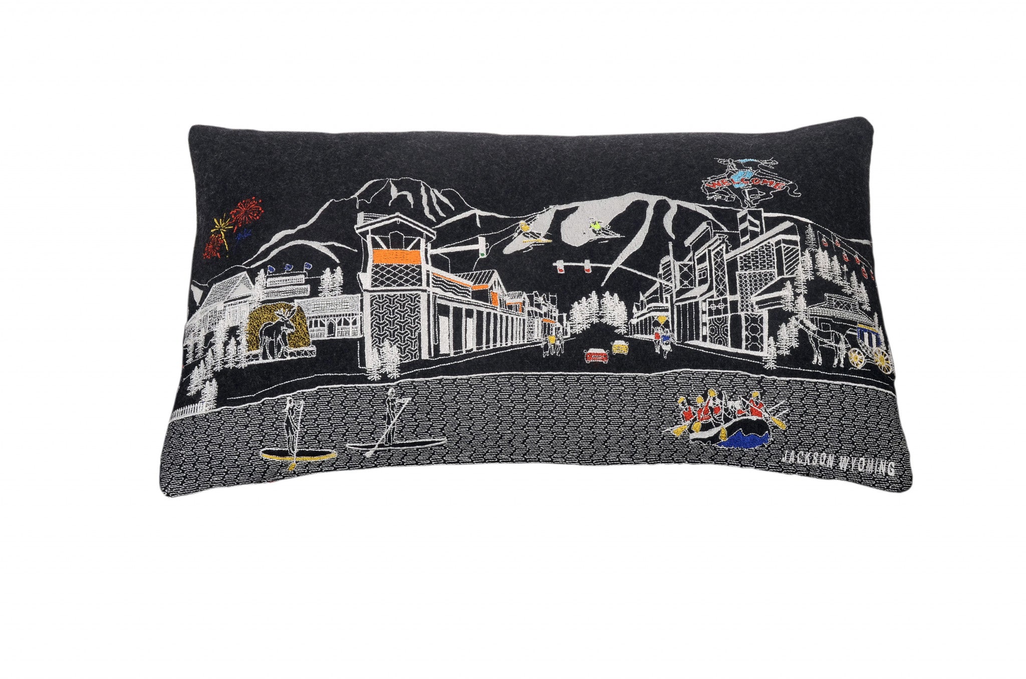 24" Black Jackson Nighttime Skyline Lumbar Decorative Pillow