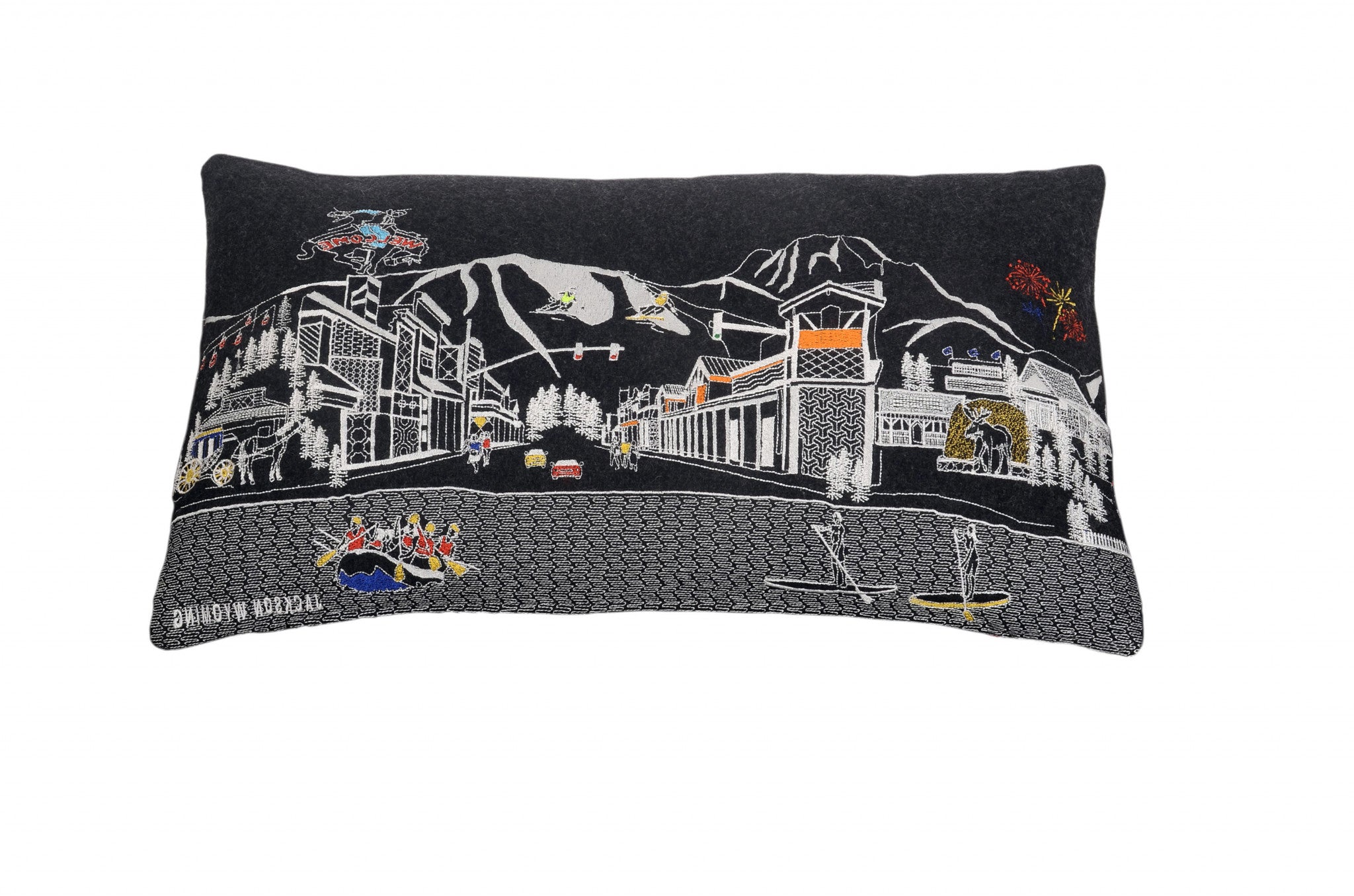 24" Black Jackson Nighttime Skyline Lumbar Decorative Pillow