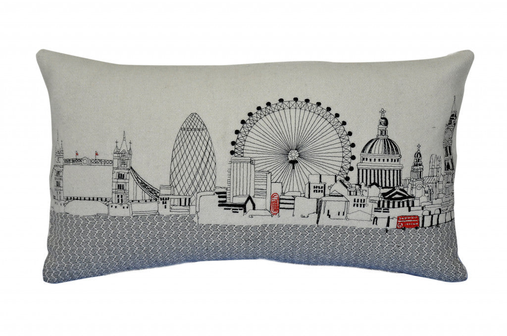 24" White London Daylight Skyline Lumbar Decorative Pillow