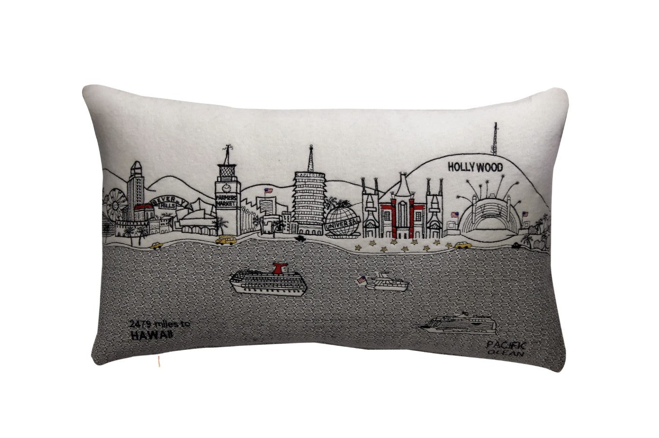 24" White Los Angeles Daylight Skyline Lumbar Decorative Pillow