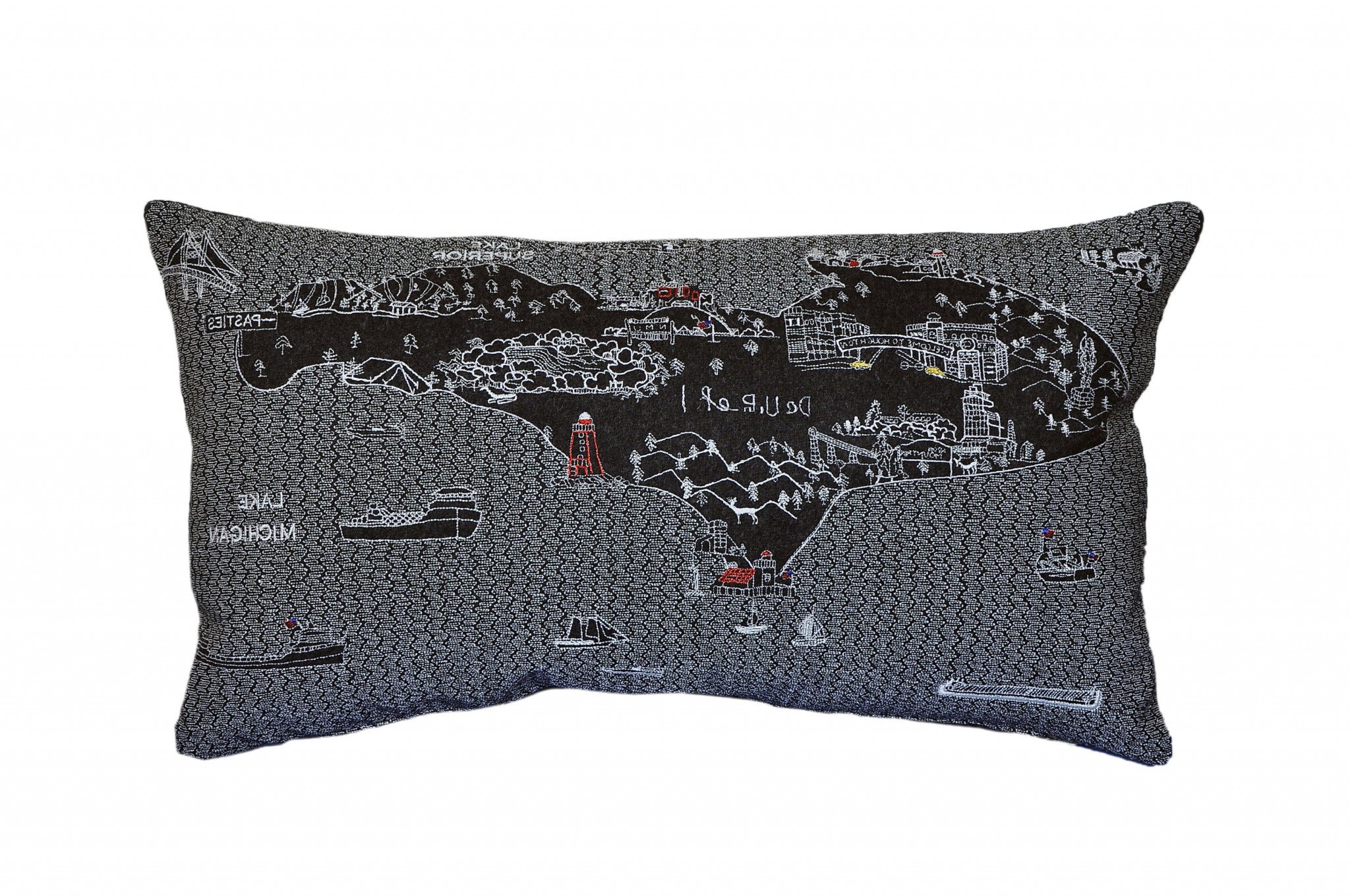 24" Black Michigan Upper Peninsula Nighttime Skyline Lumbar Decorative Pillow