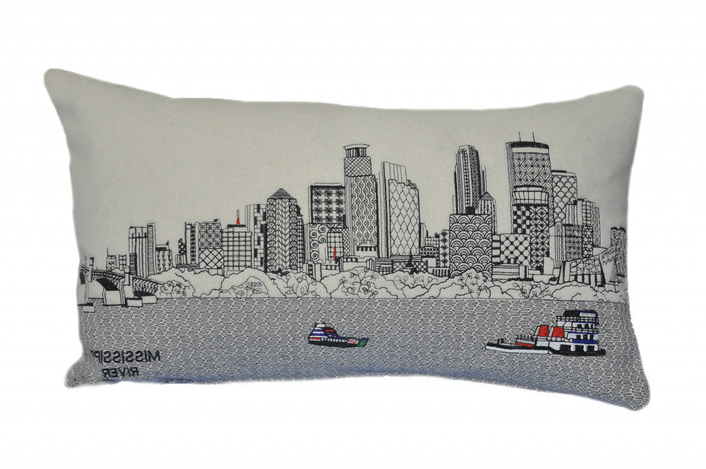 24" White Minneapolis Daylight Skyline Lumbar Decorative Pillow