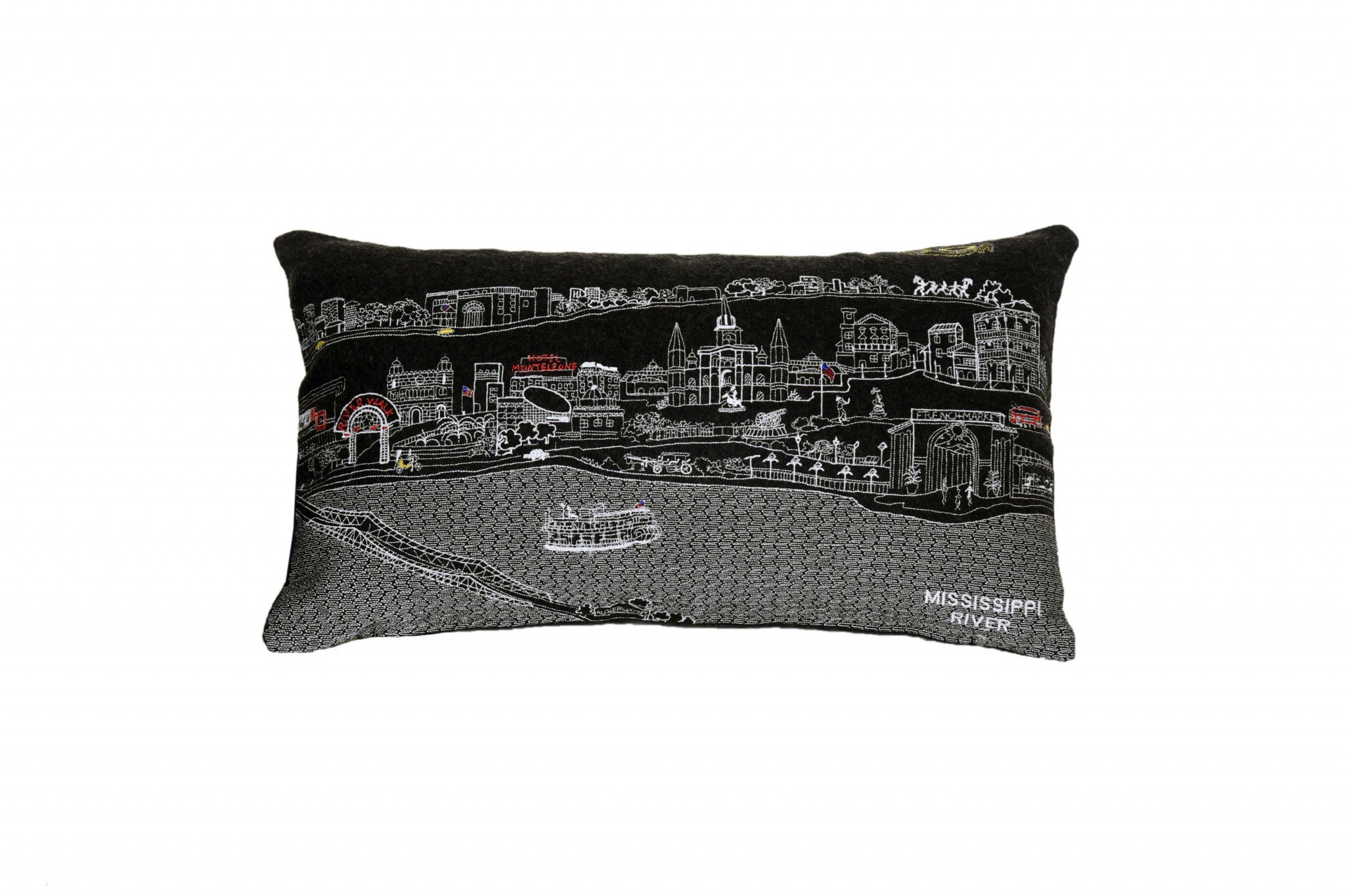 24" Black New Orleans Nighttime Skyline Lumbar Decorative Pillow