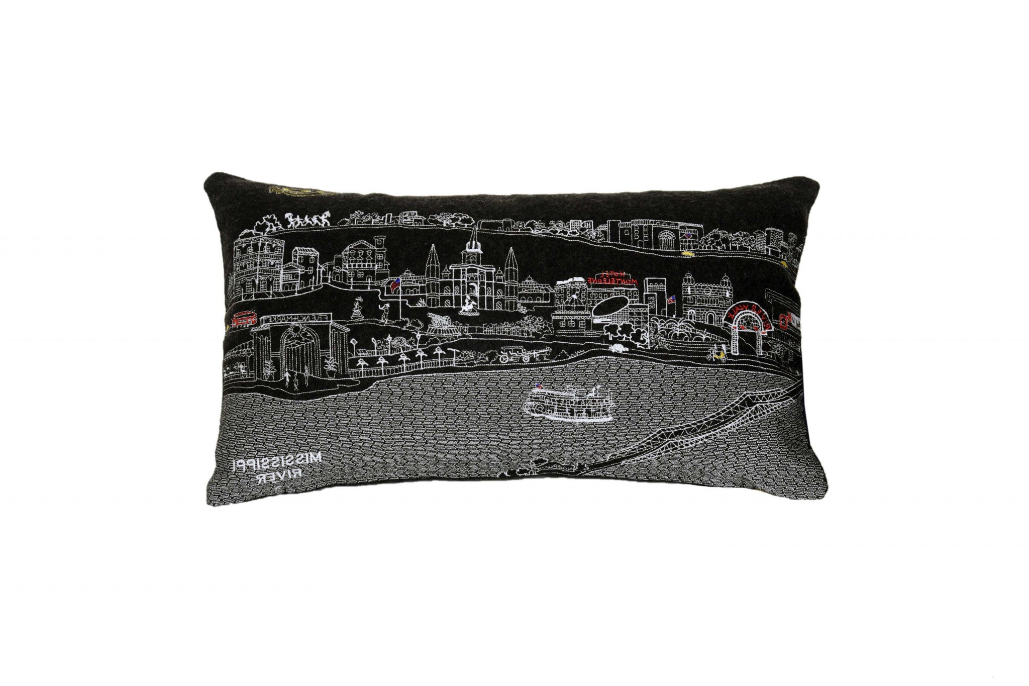 24" Black New Orleans Nighttime Skyline Lumbar Decorative Pillow