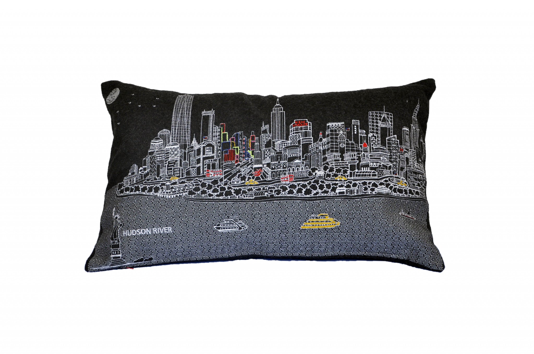 24" Black and White NYC Nighttime Skyline Lumbar Decorative Pillow