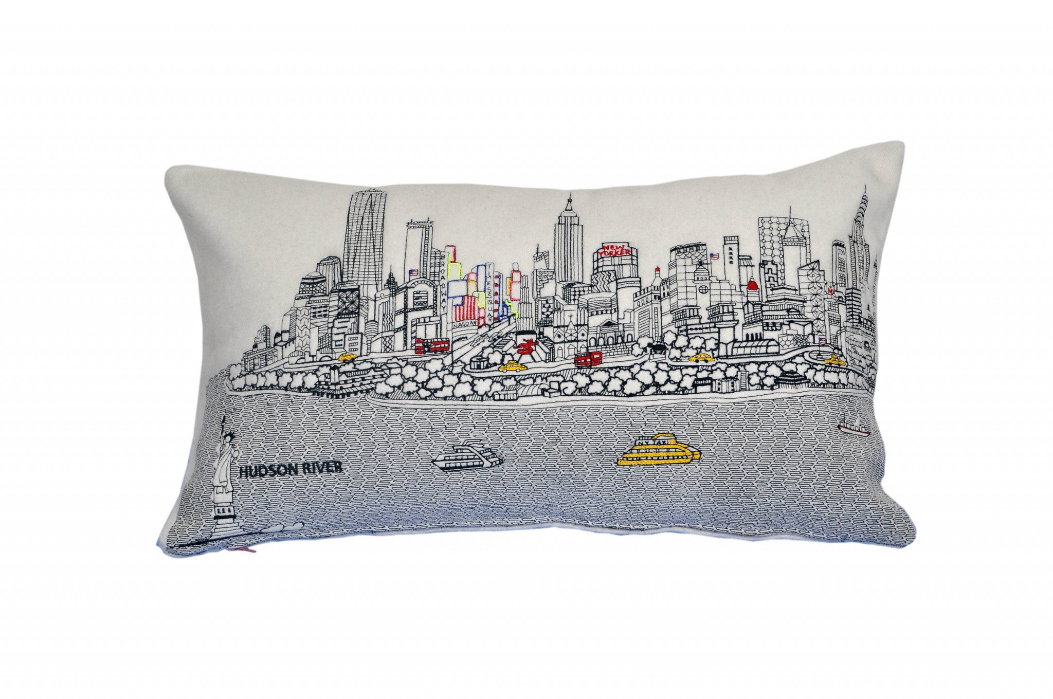 24" White NYC Daylight Skyline Lumbar Decorative Pillow