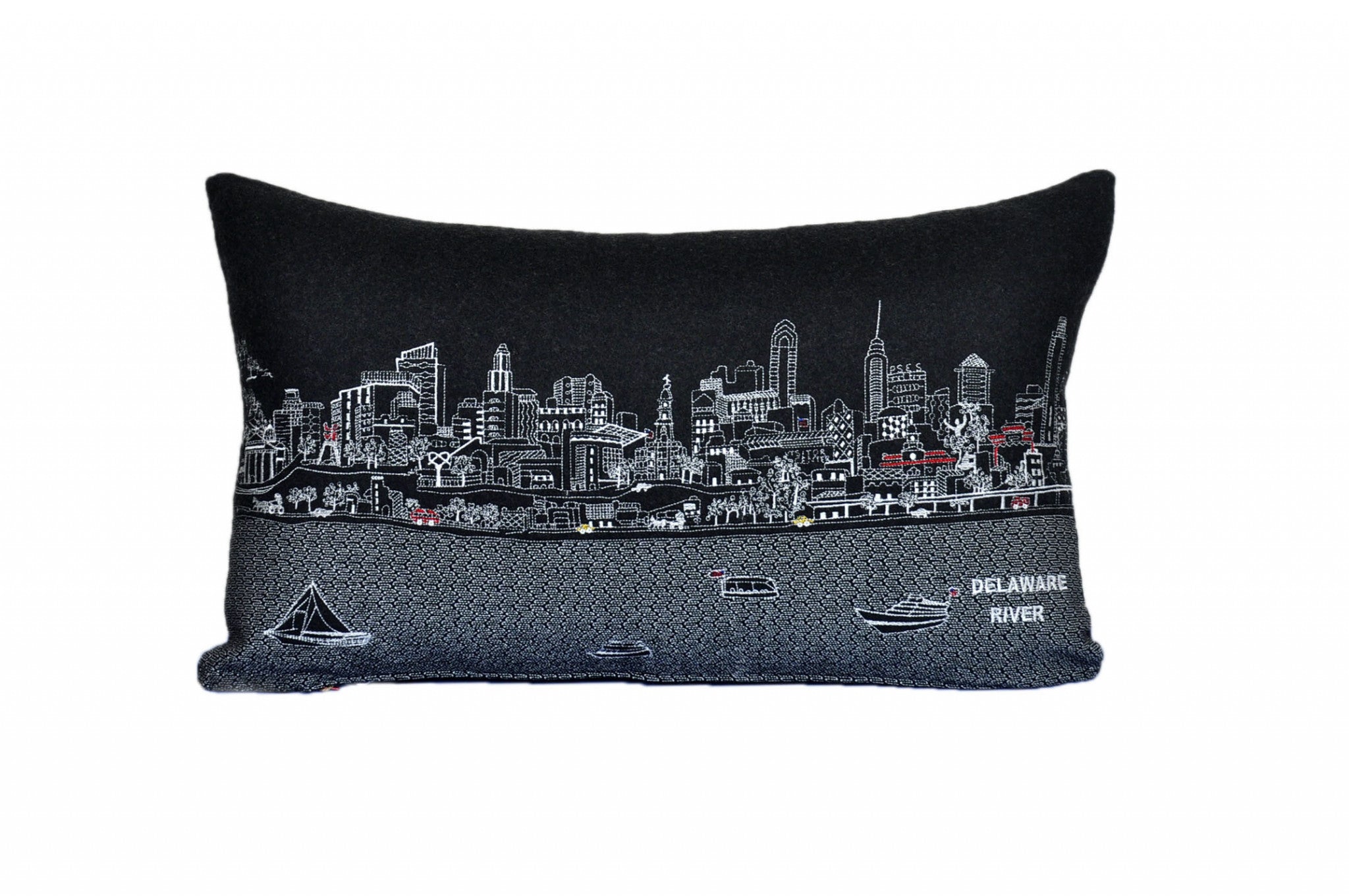 24" Black Philadelphia Nighttime Skyline Lumbar Decorative Pillow